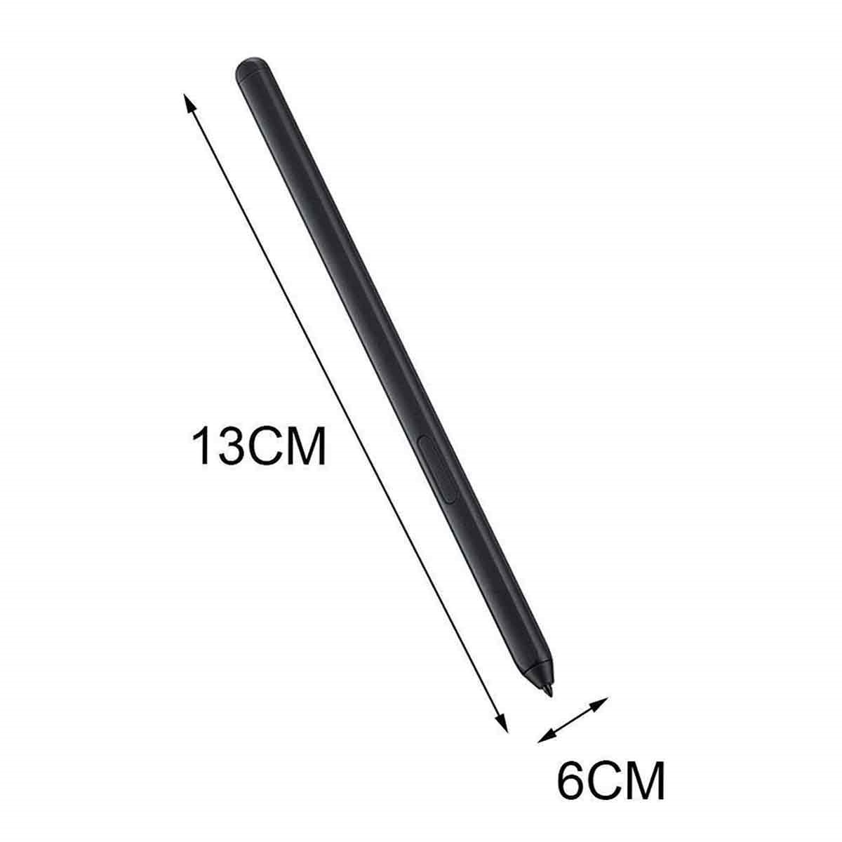 Schwarzer Stift mit Abmessungen: 13 cm lang und 6 cm breit, auf weißem Hintergrund.