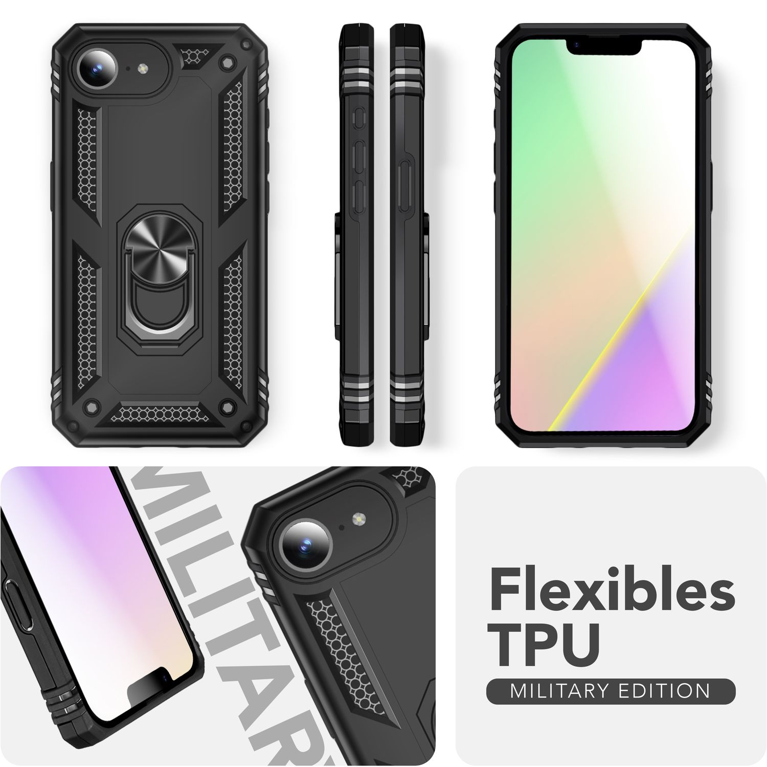 NALIA RingDefend Hlle Panzerschutz mit 360 Metall-Ring, Backcover, Apple,  iPhone 16e, Vulkanschwarz | MediaMarkt