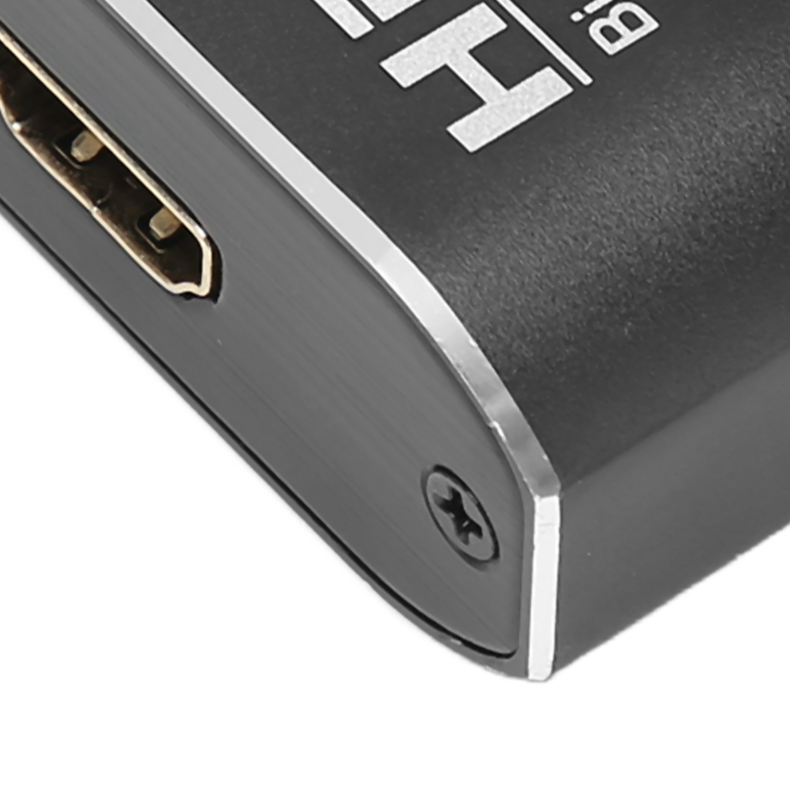 Nahaufnahme der Seite eines schwarzen HD Bi-Direction Switch mit HDMI-Anschluss.