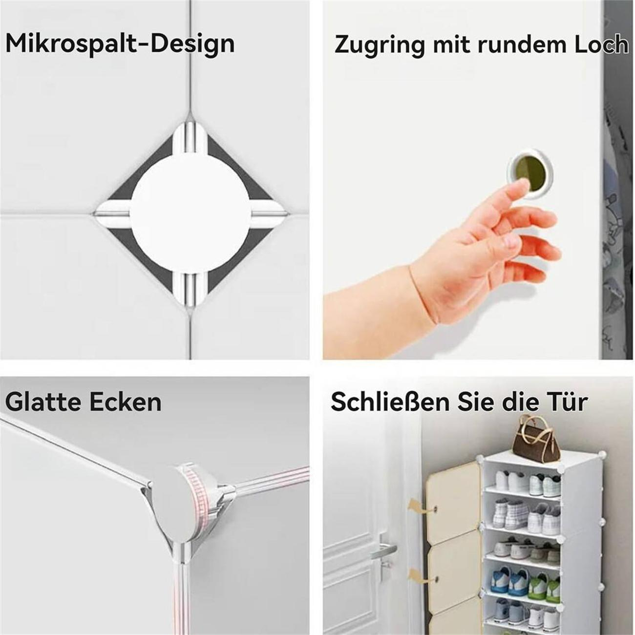 Nahaufnahmen, die Designdetails eines weißen Aufbewahrungselements zeigen.