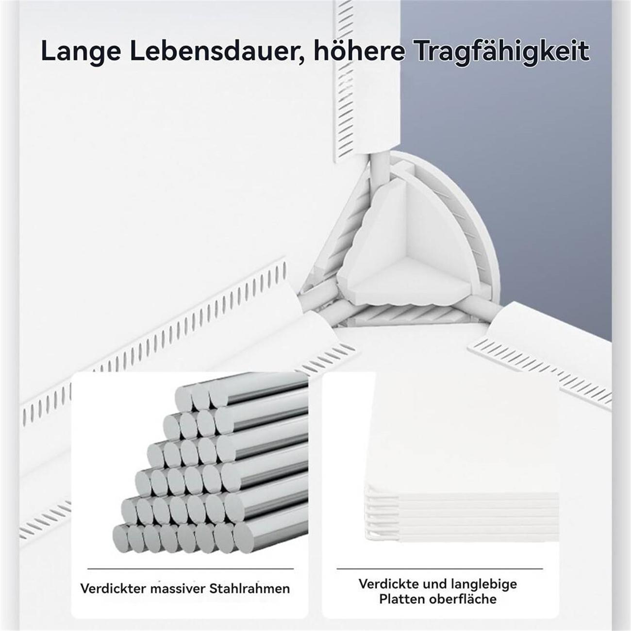 Weiße Struktur mit Metallstangen und Nahaufnahme von Metallstäben und einer weißen Oberfläche.