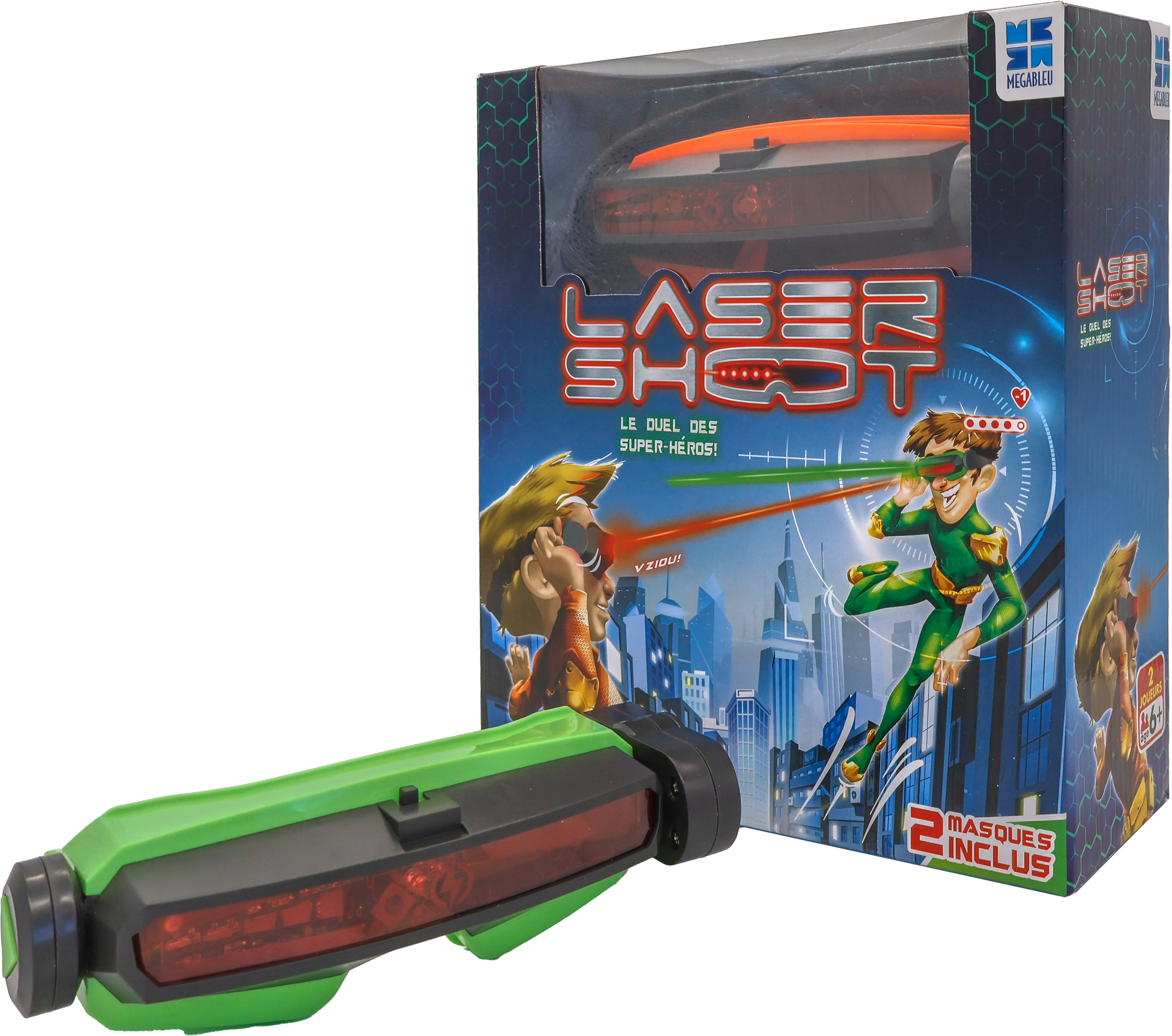 Zestaw zabawek Laser Shoot z zabawką i pudełkiem ze zdjęciem zabawki na pudełku.