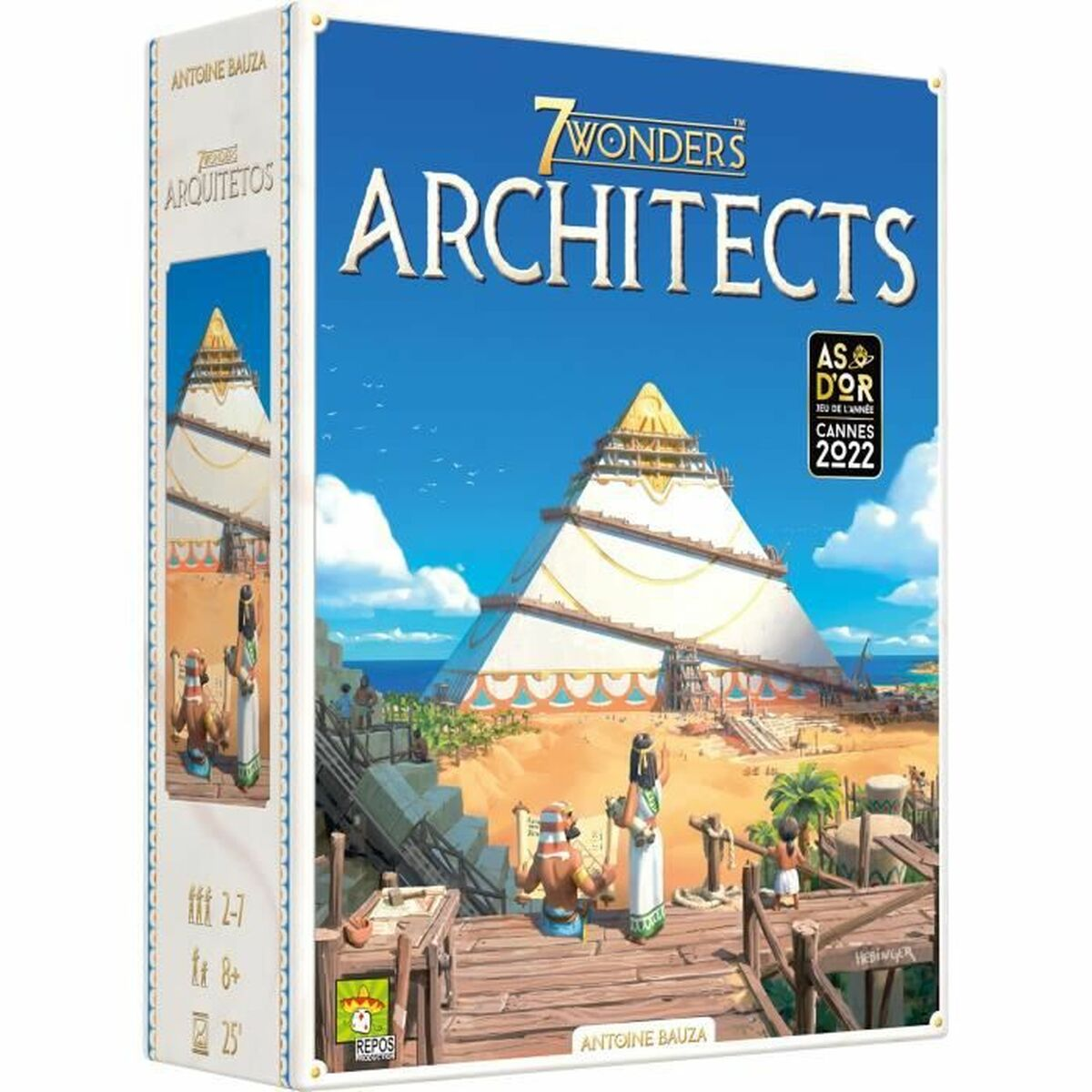 Scatola del gioco da tavolo con illustrazione di piramide e testo.