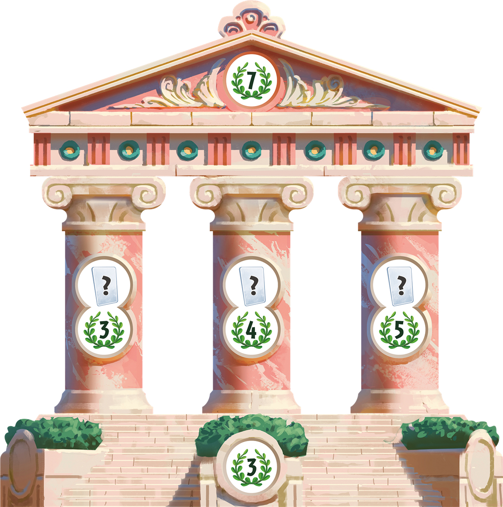 Illustrazione stilizzata di un edificio con pilastri e carte.
