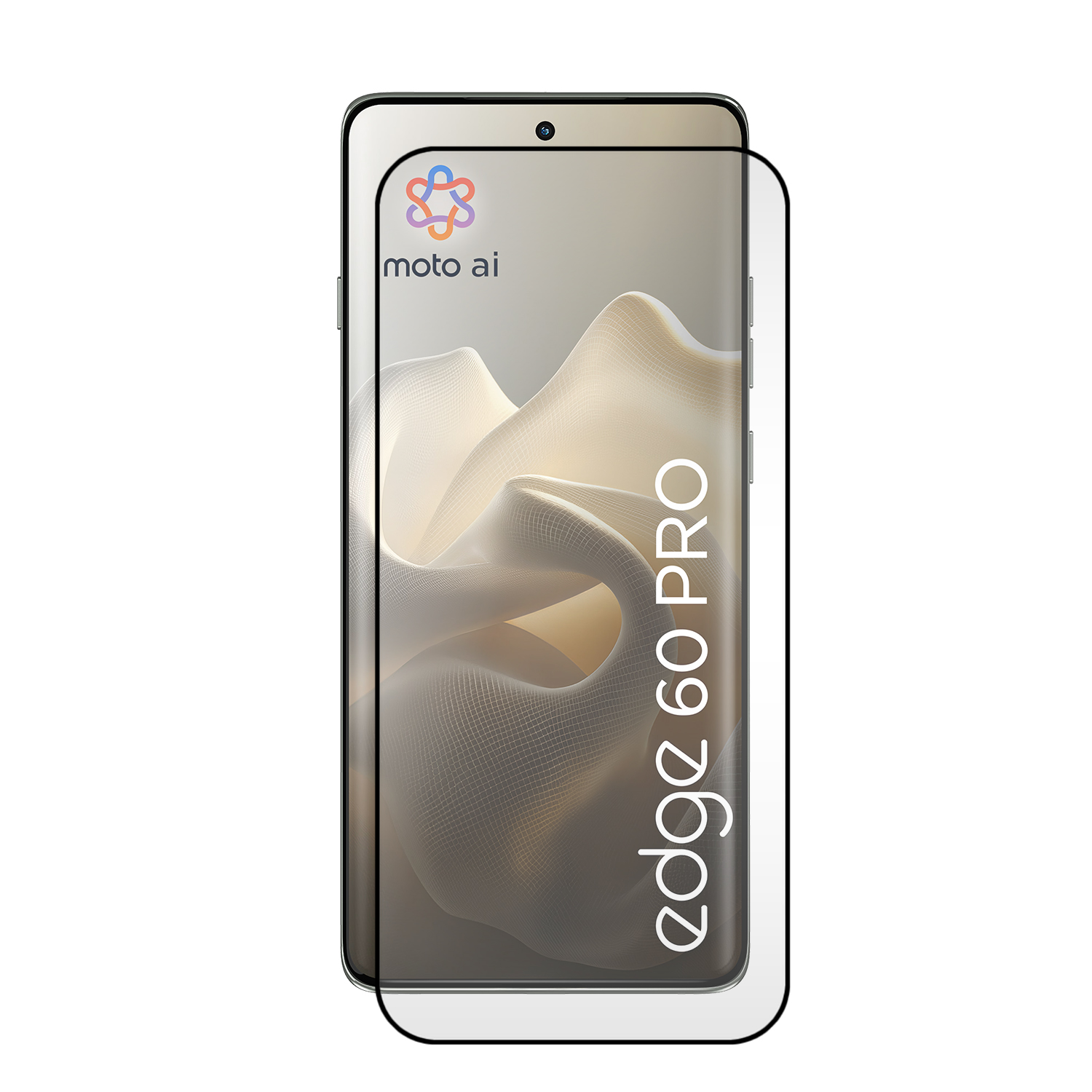 Smartphone met screenprotector aangebracht. De telefoon is zwart en heeft een heldere screenprotector.