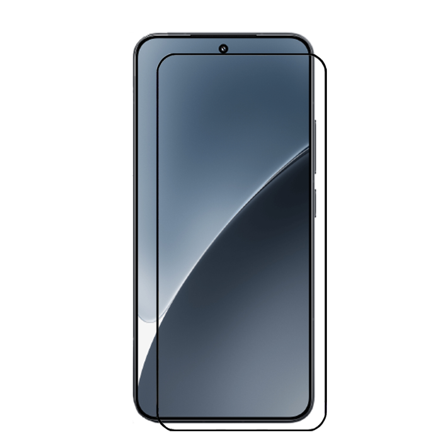 Smartphone avec protecteur d'écran appliqué, téléphone noir, verre clair.