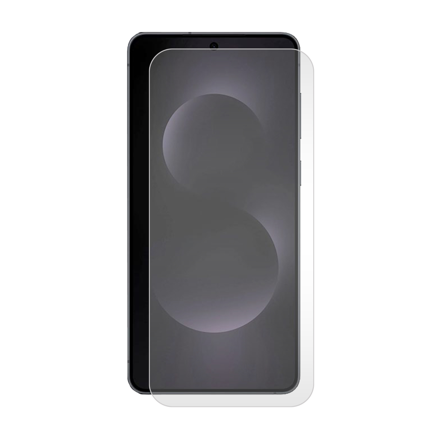 Smartphone avec protecteur d'écran appliqué, téléphone noir, verre clair.