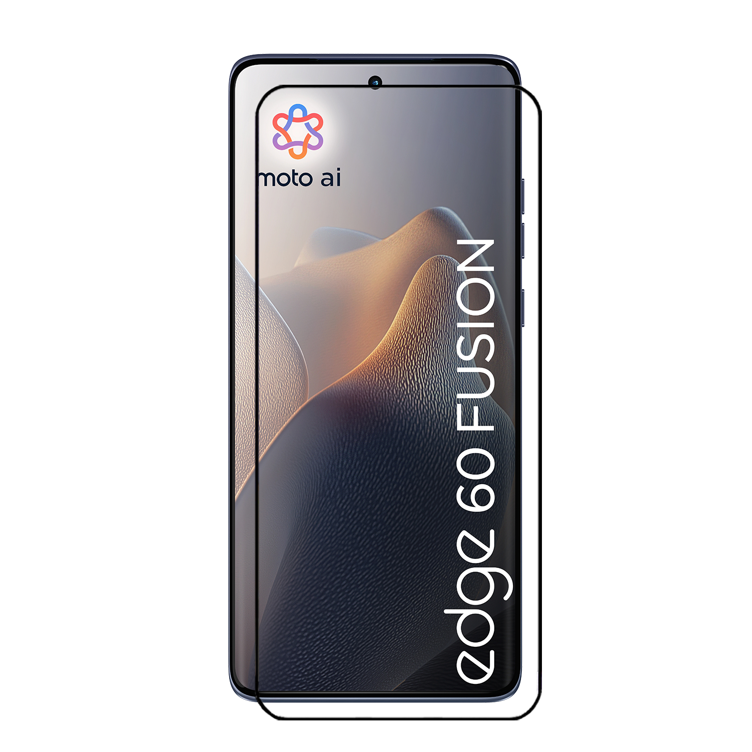 Smartphone avec protecteur d'écran. Le téléphone affiche un arrière-plan flou avec une courbe.