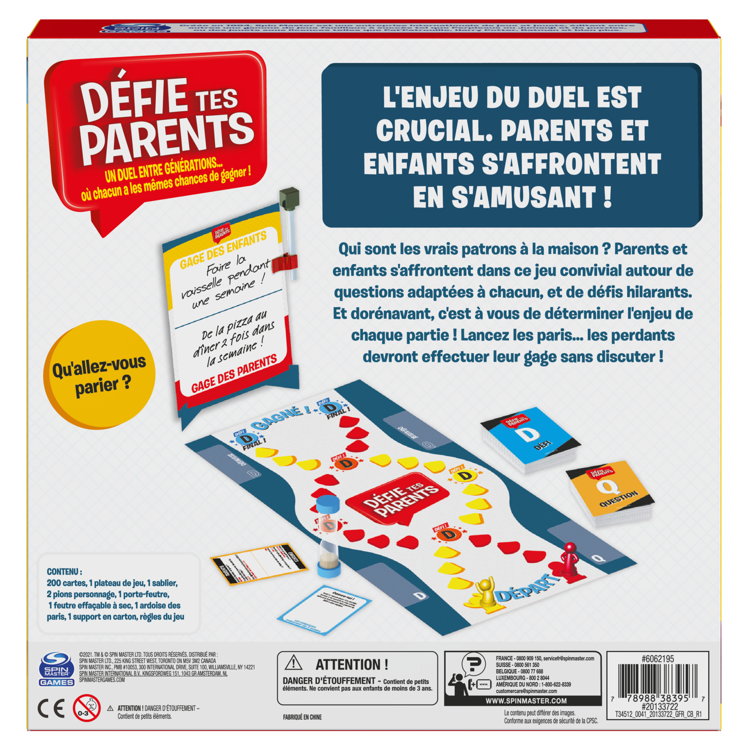 Tył pudełka gry planszowej ze szczegółami gry, zasadami i ostrzeżeniami. Zawiera elementy gry.