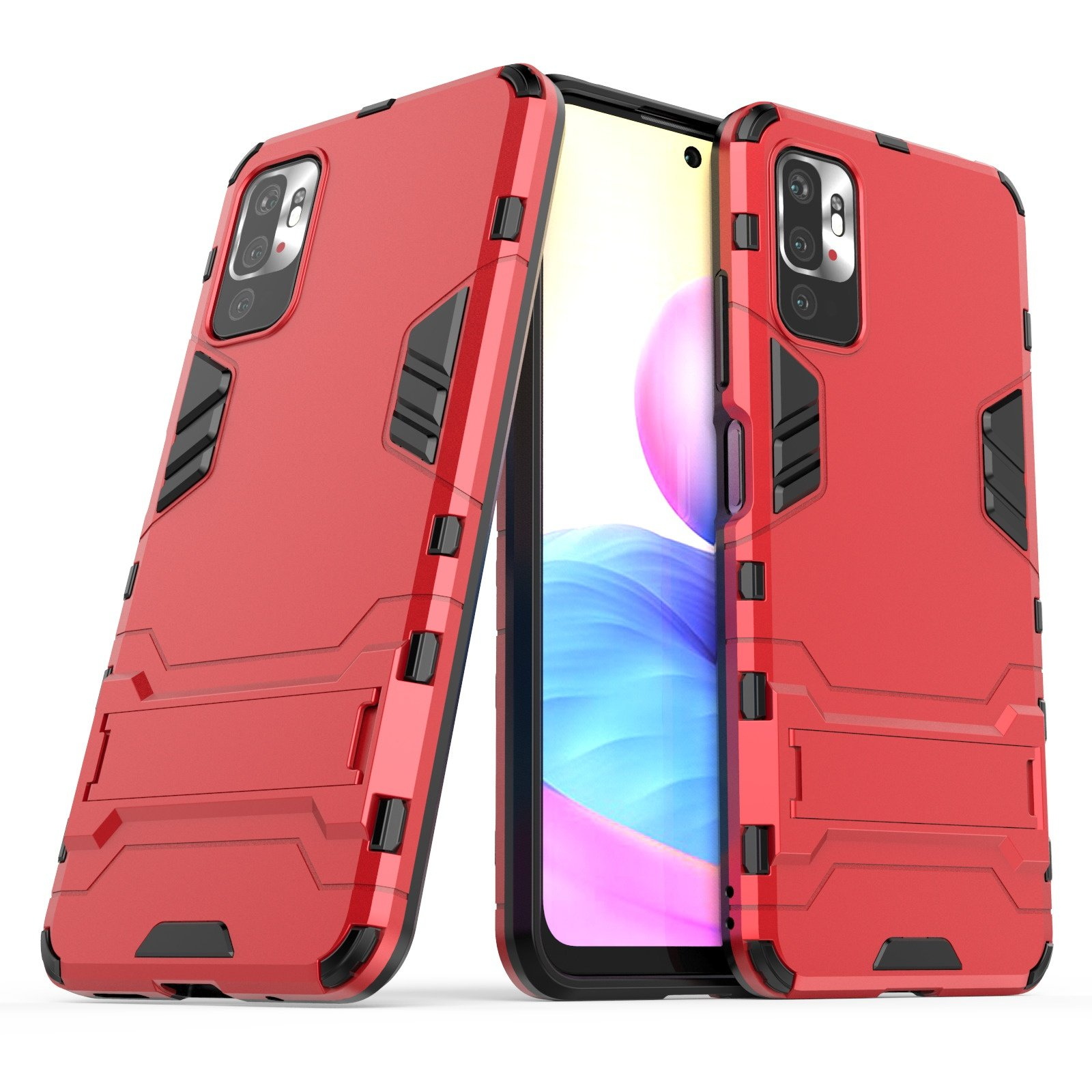 Fundas rojas para teléfono sobre un fondo blanco, mostrando un teléfono.