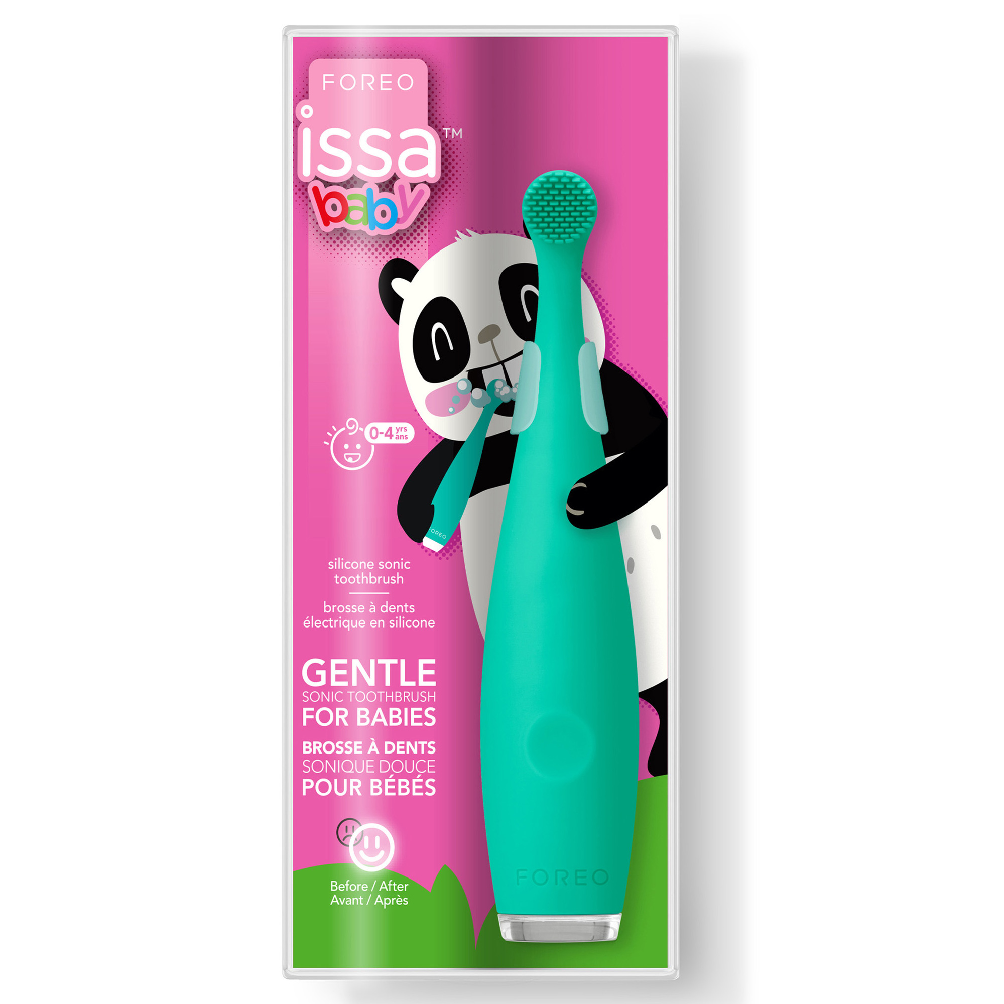 Spazzolino Foreo Issa baby in confezione con un'illustrazione di panda.