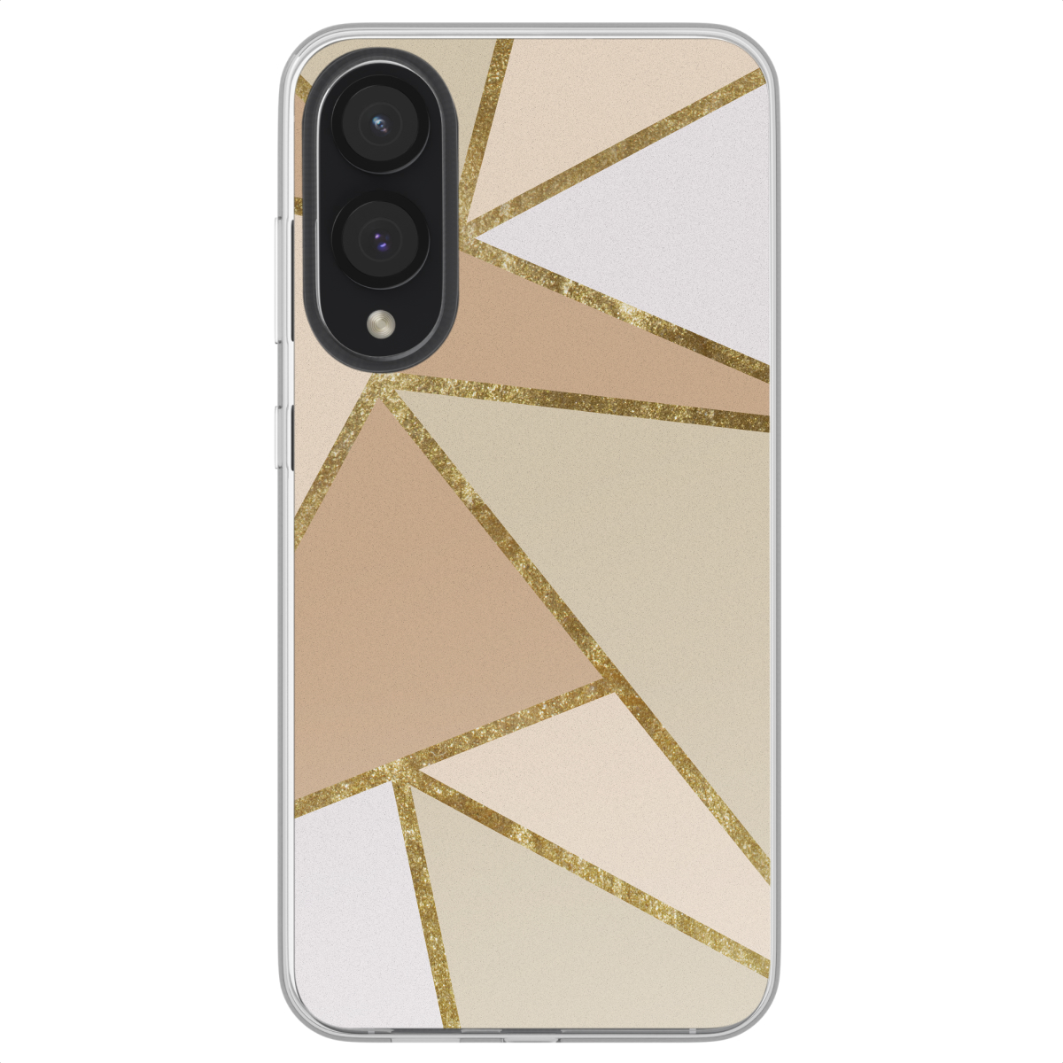 Telefoonhoesje met geometrisch ontwerp. Telefoon binnenin met verhoogde randen.