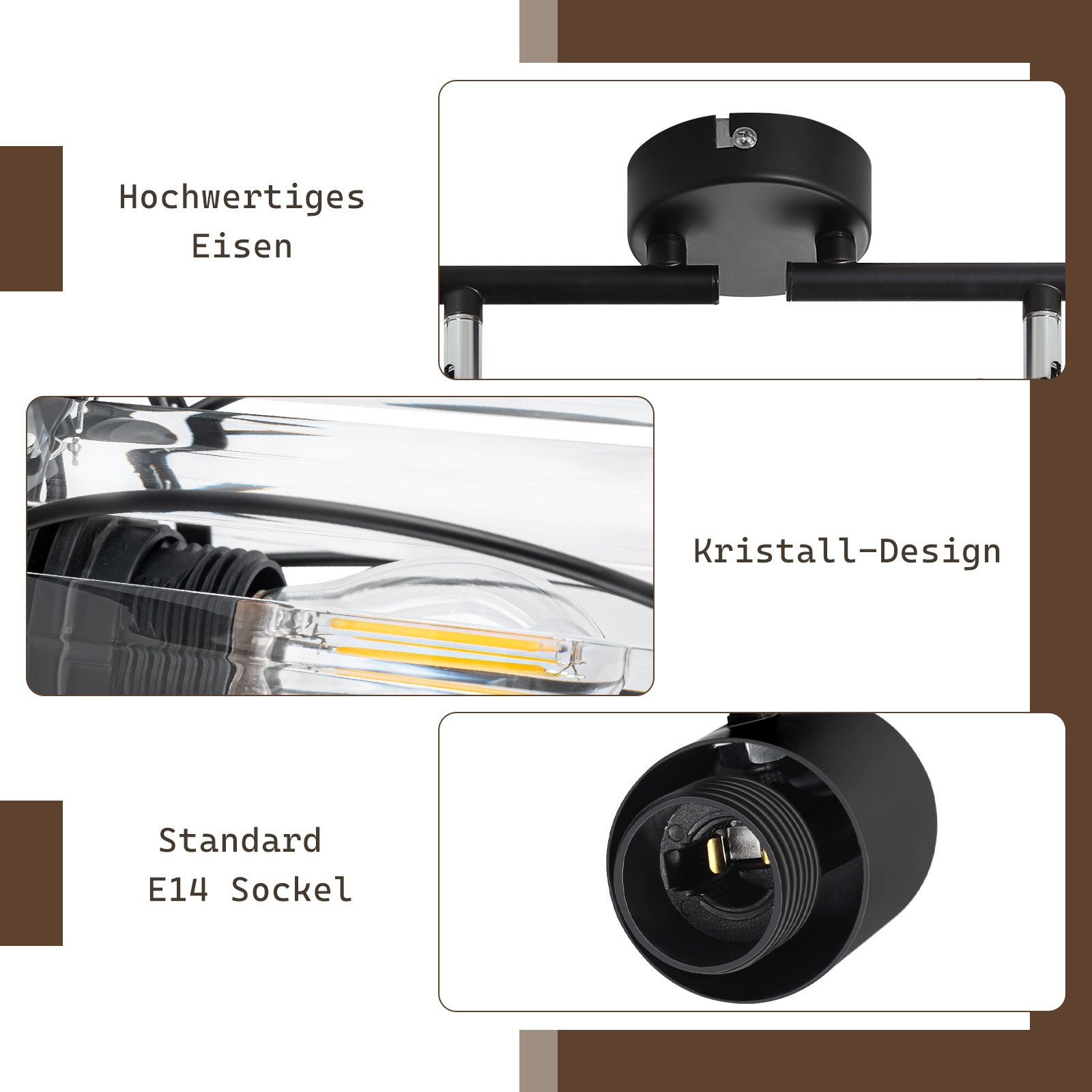 Zbliżenia detali oprawy oświetleniowej sufitowej. Pokazuje metalowe części, kryształowy design i gniazdo żarówki.
