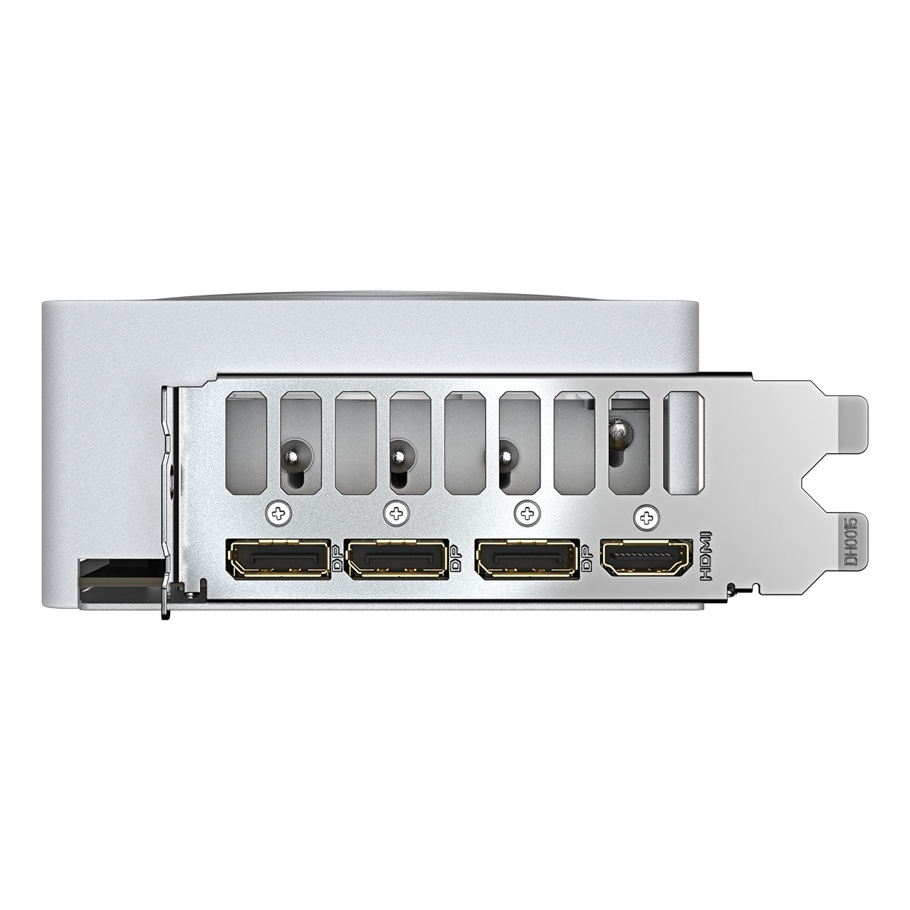 Zbliżenie portów karty graficznej: DP, DP, DP, HDMI.