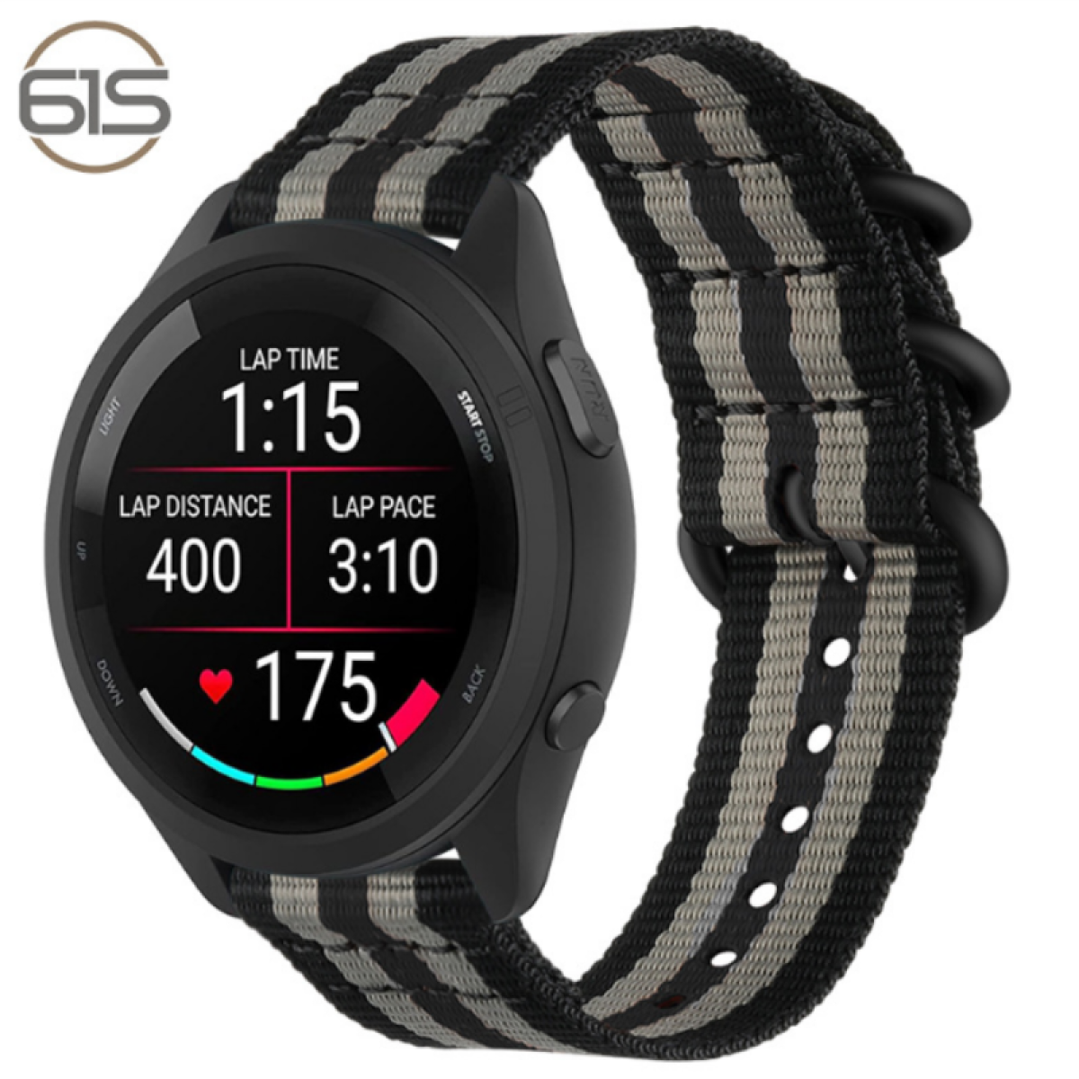 cinturino di ricambio INF Cinturino in nylon per Garmin Forerunner  965/955/945/935/255/265 Nero+Grigio,