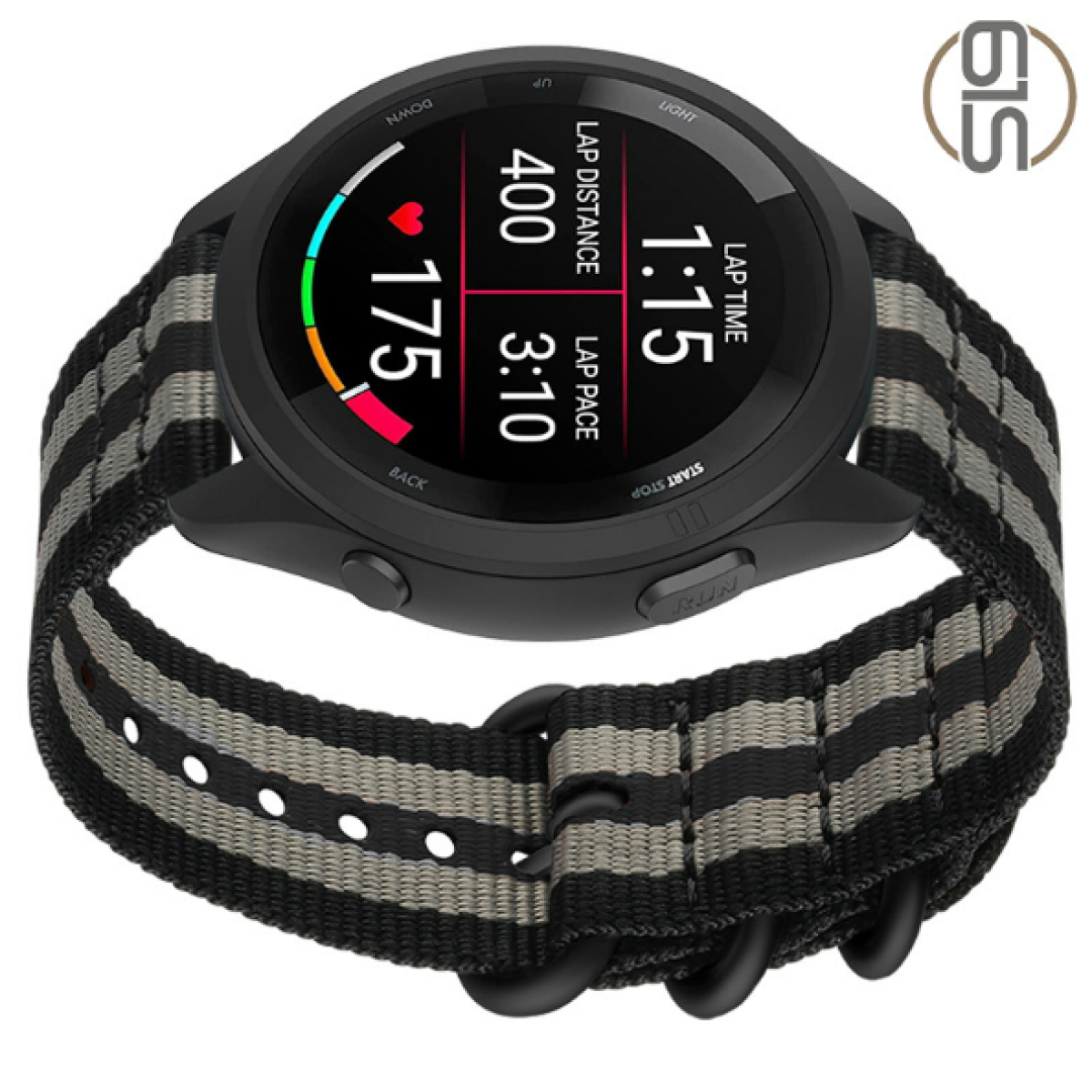 cinturino di ricambio INF Cinturino in nylon per Garmin Forerunner  965/955/945/935/255/265 Nero+Grigio,