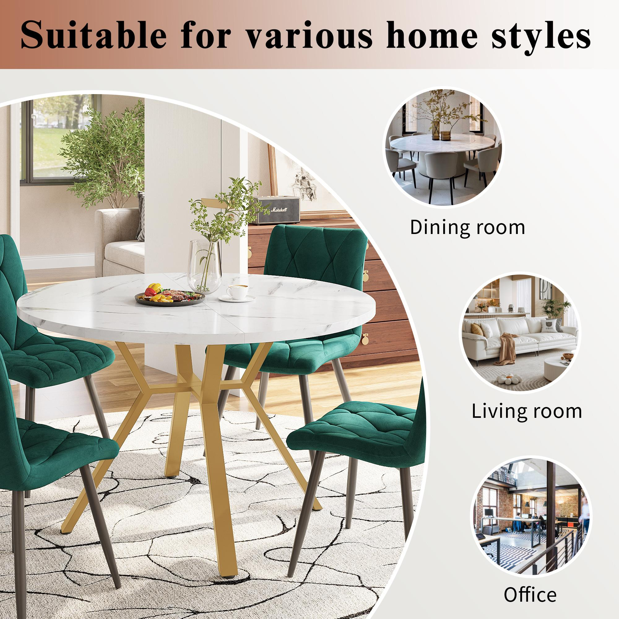 Esszimmer, Wohnzimmer und Büroszenen, jeweils mit Tisch und Stühlen. Verschiedene Stile.