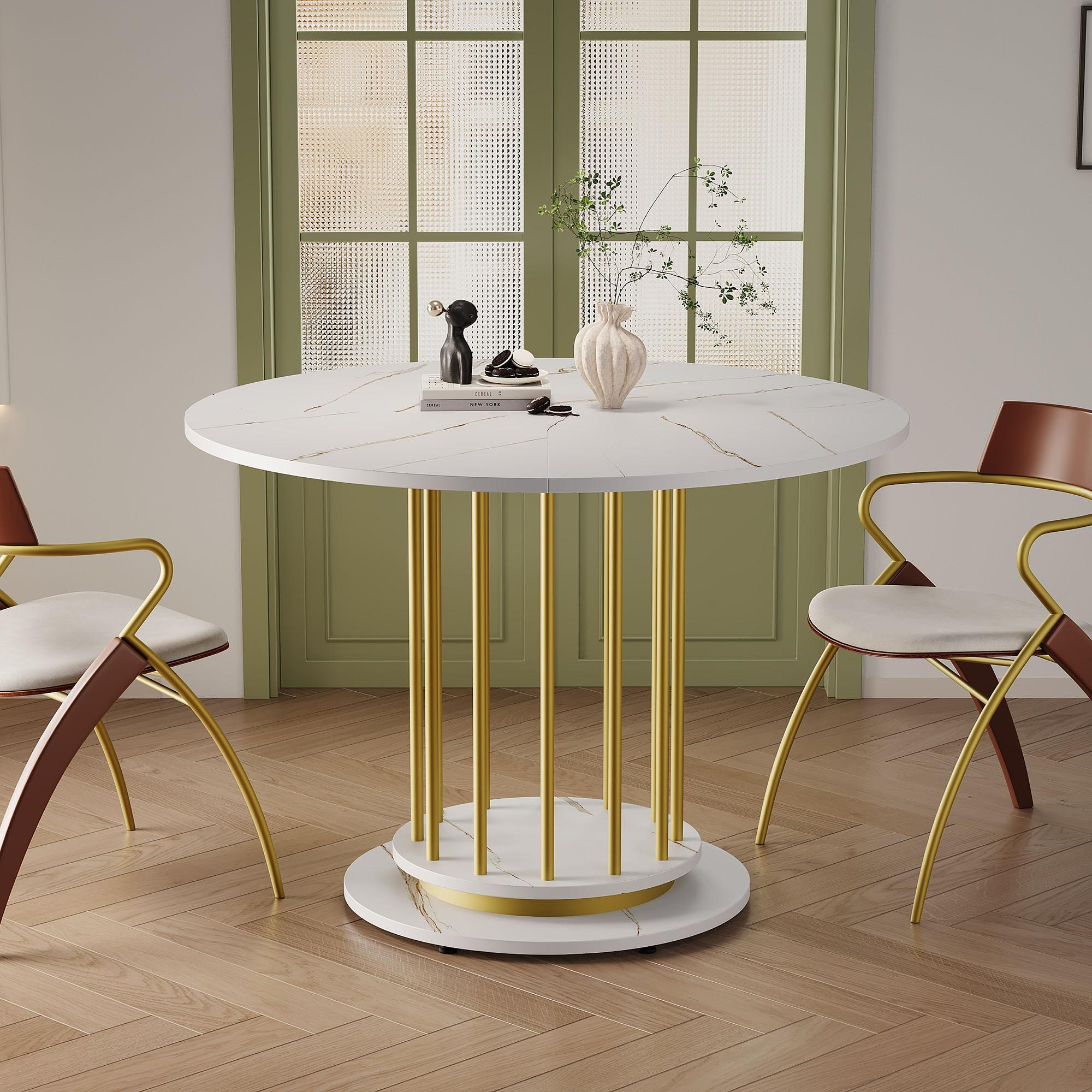 HIYORI 110 cm Rund Marmor-Look Goldene Metallbeine Tisch