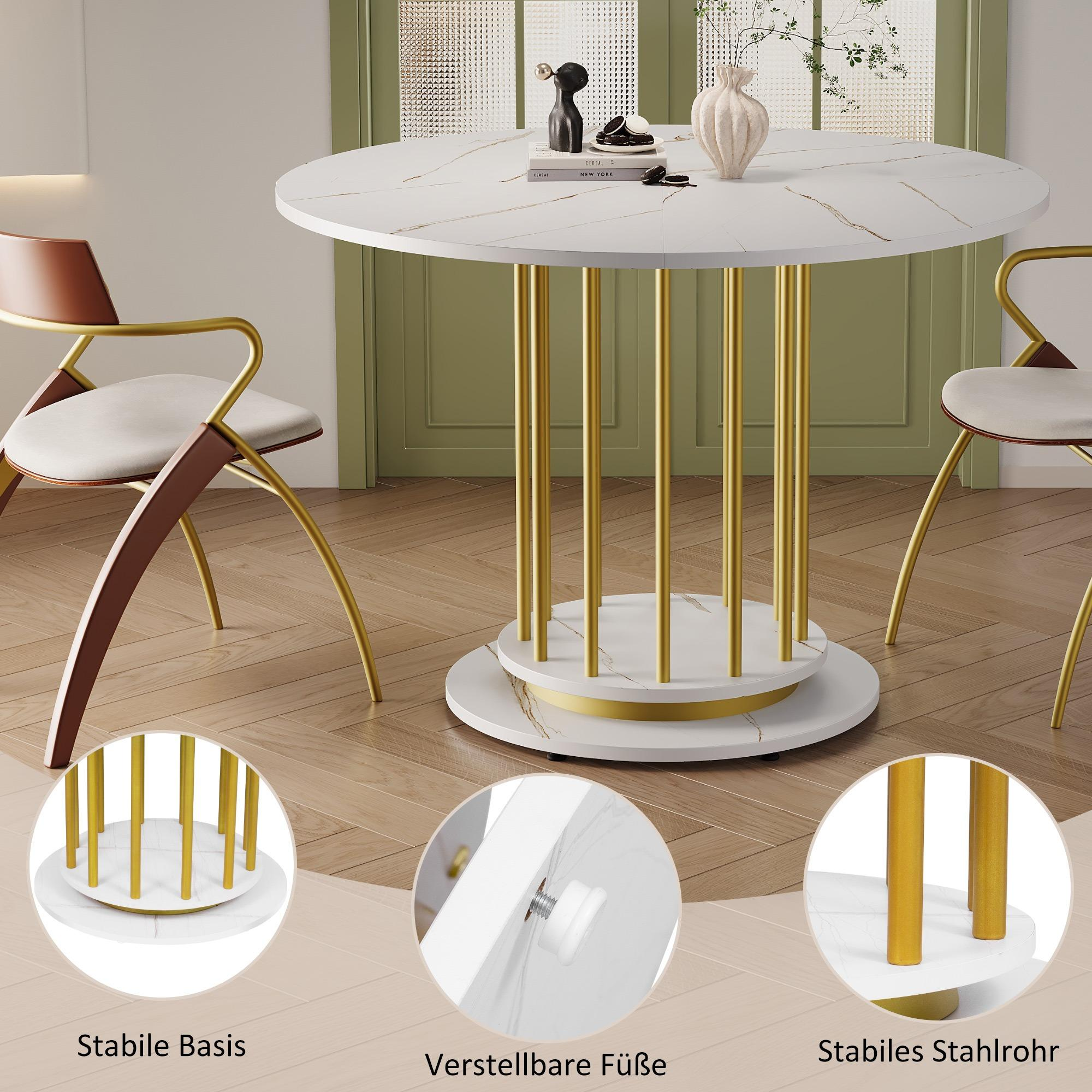 HIYORI 110 cm Rund Marmor-Look Goldene Metallbeine Tisch