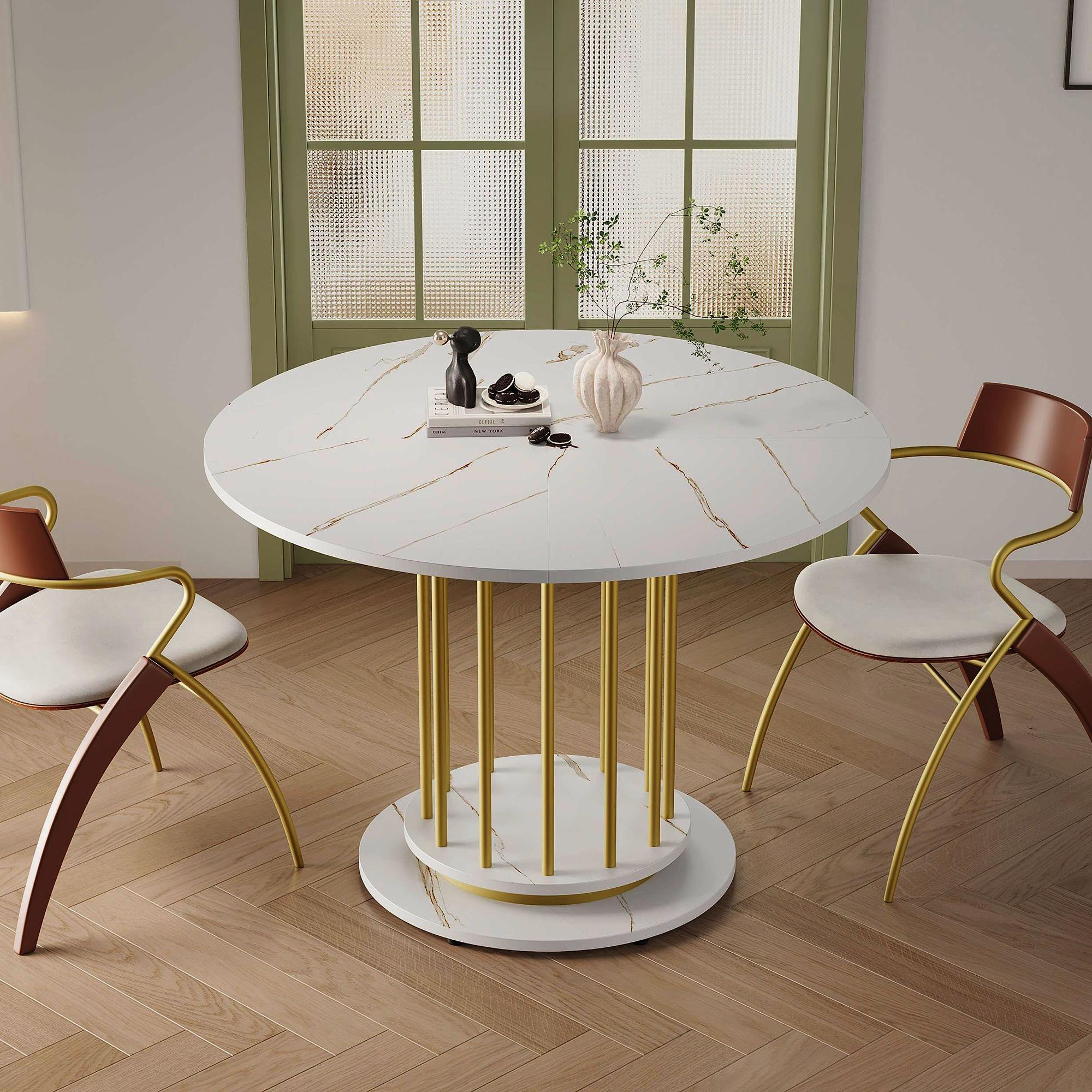 HIYORI 110 cm Rund Marmor-Look Goldene Metallbeine Tisch