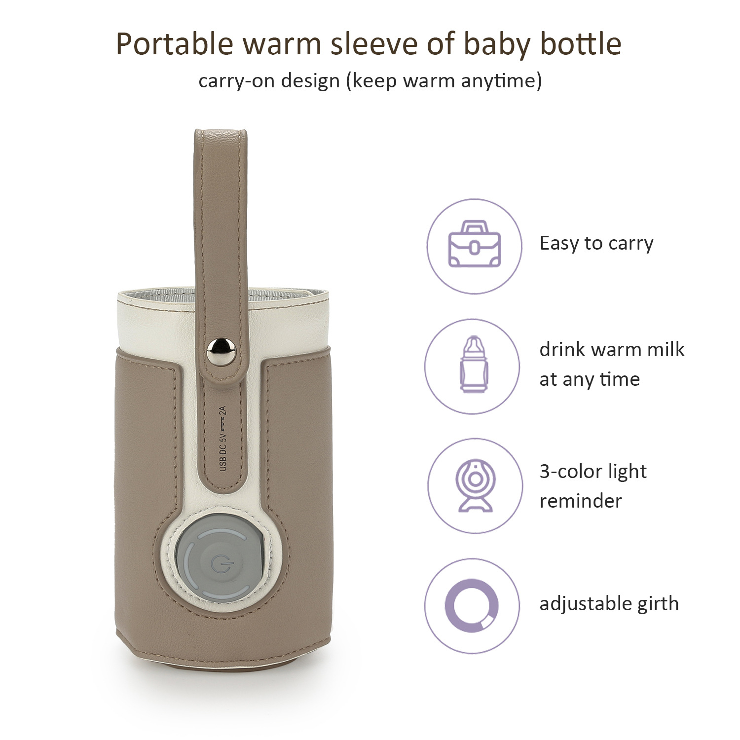 Tragbarer Babyflaschenwärmer mit Funktionen, einschließlich einfachem Tragen und Erwärmen von Milch.