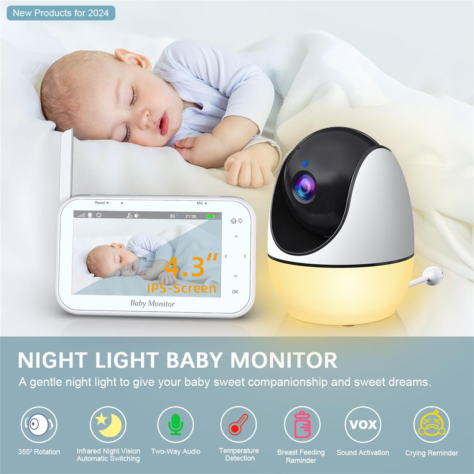 Babyphone mit schlafendem Baby und Symbolen zu den Funktionen.