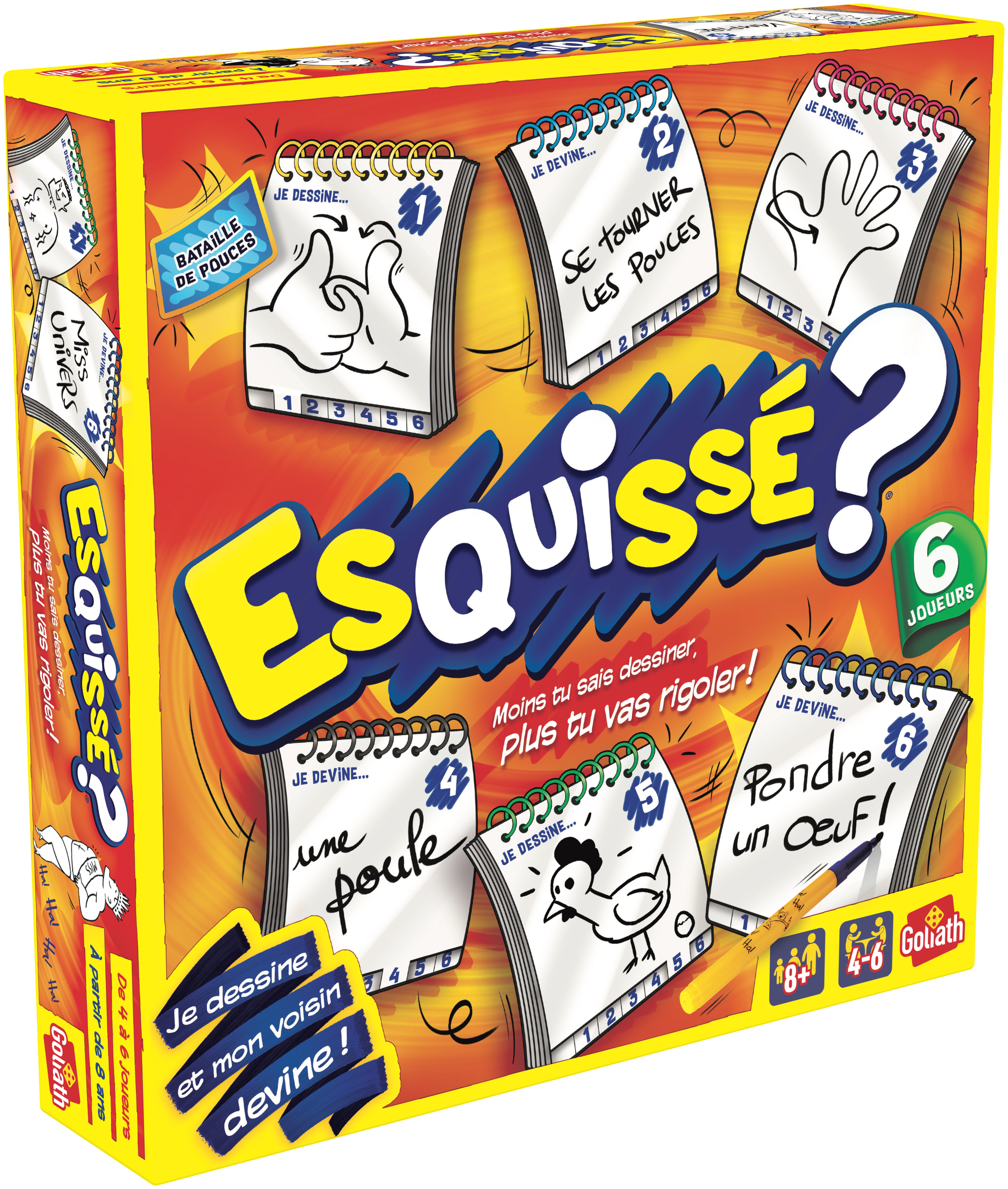 Scatola di gioco da tavolo con illustrazioni colorate, titolo giallo. La scatola è su sfondo bianco.