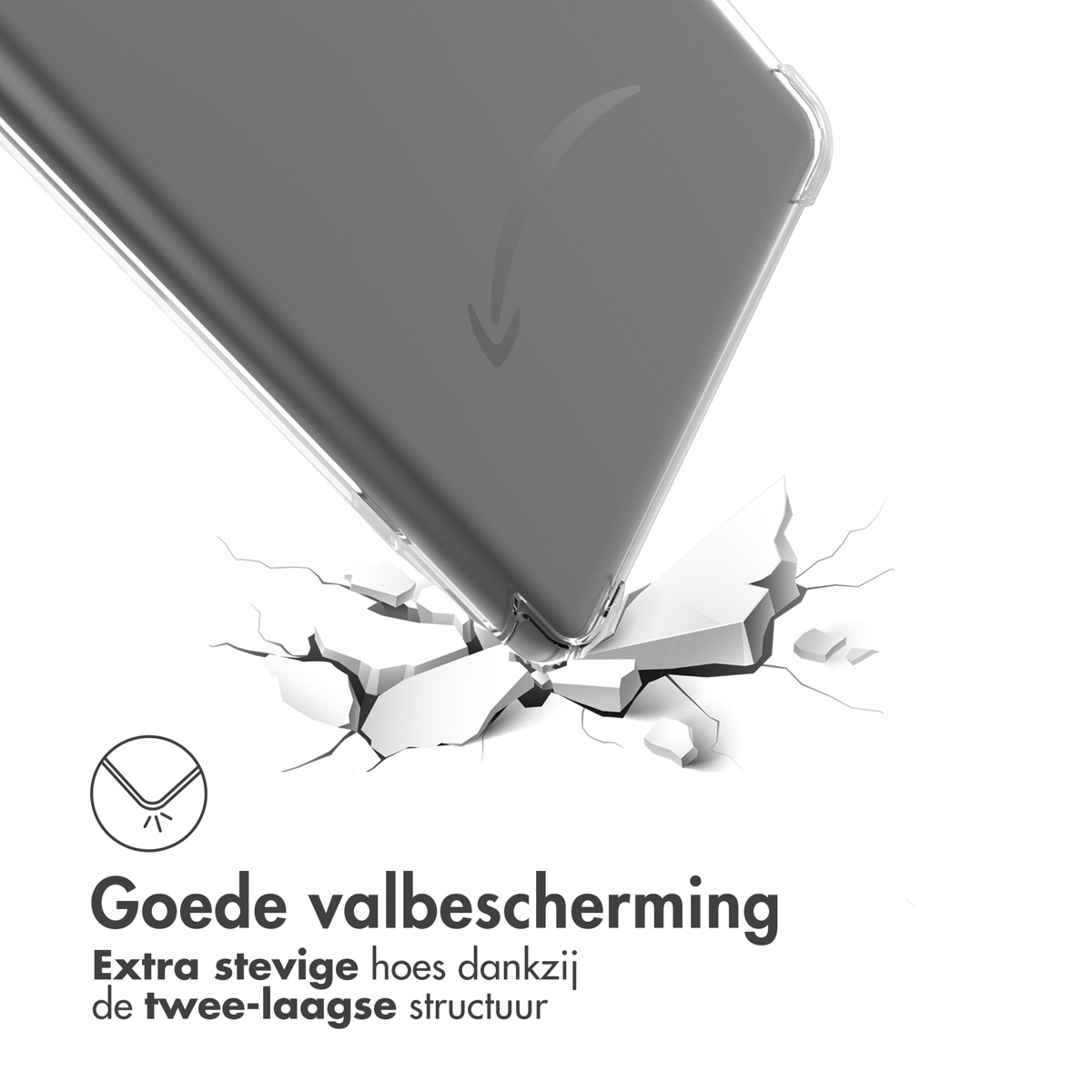 Coque de téléphone transparente, se fissurant sur une surface, montrant la protection.