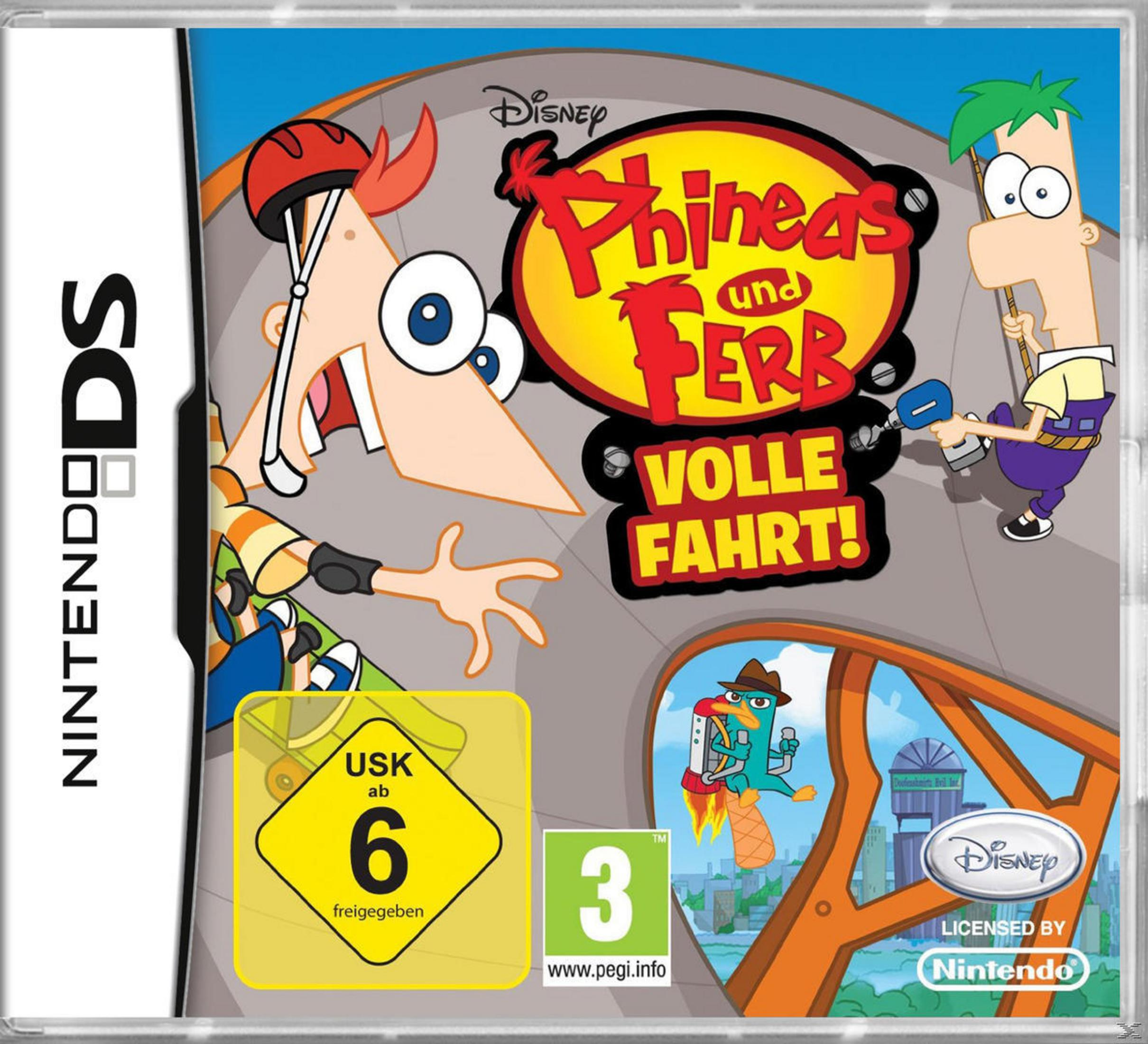 Spielcover von Phineas und Ferb, Zeichentrickfiguren in einer farbenfrohen Umgebung.