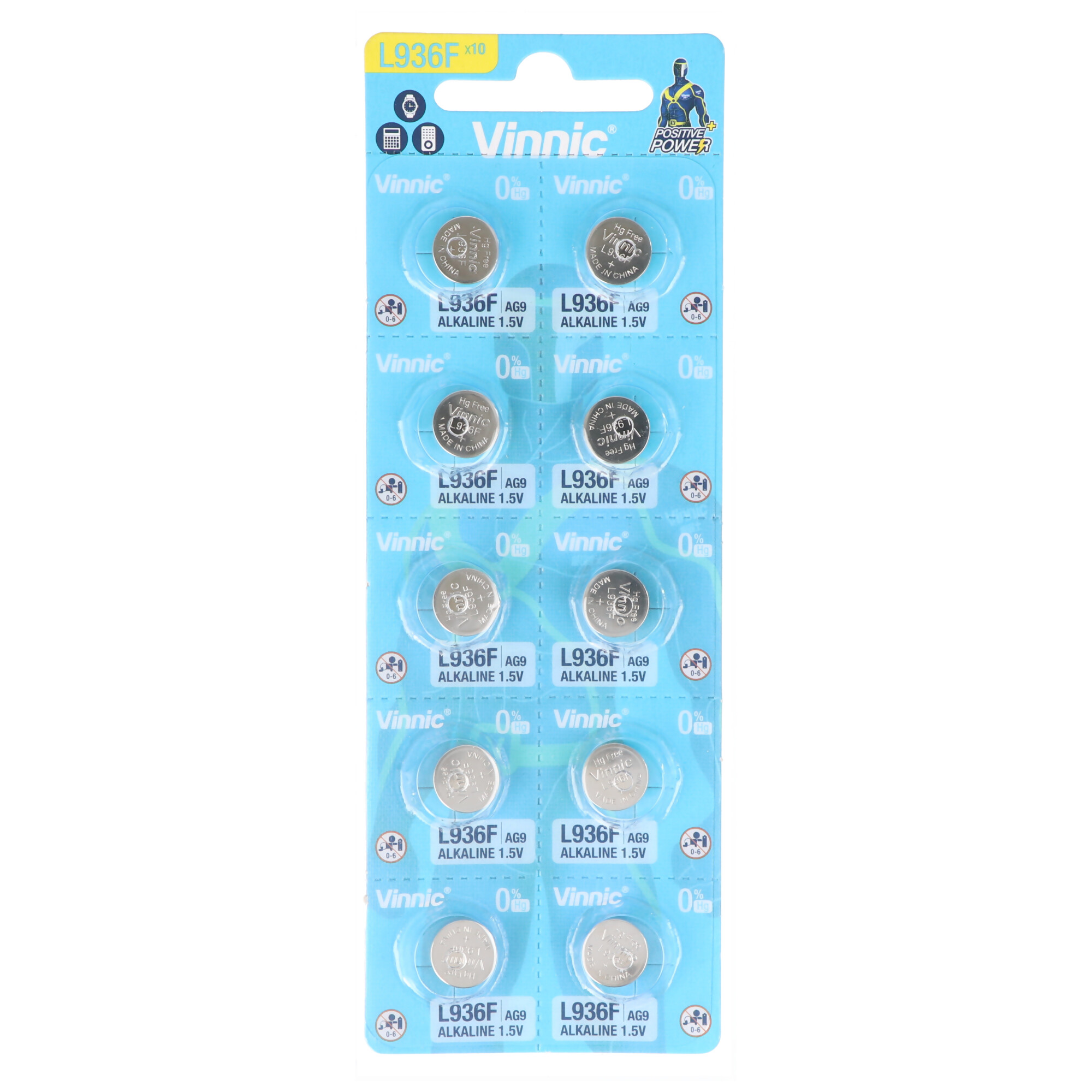 Blister z bateriami Vinnic L936F. W opakowaniu znajduje się dziesięć baterii.