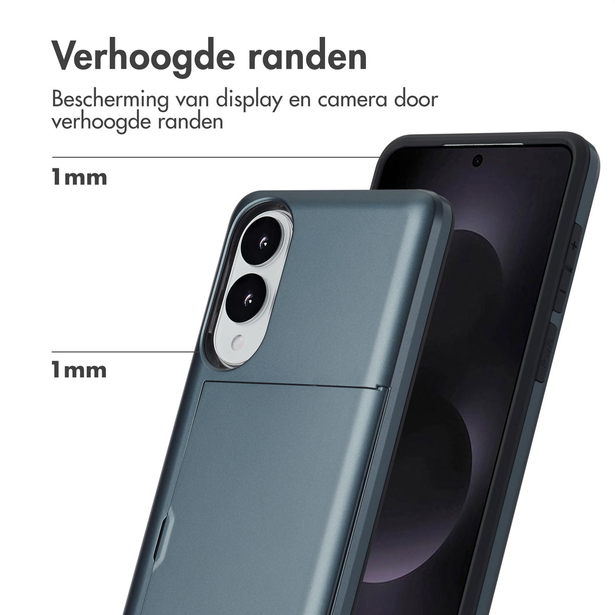 Coque de téléphone protégeant un téléphone. Téléphone dans une coque, avec des bords surélevés pour protéger l'écran et la caméra.