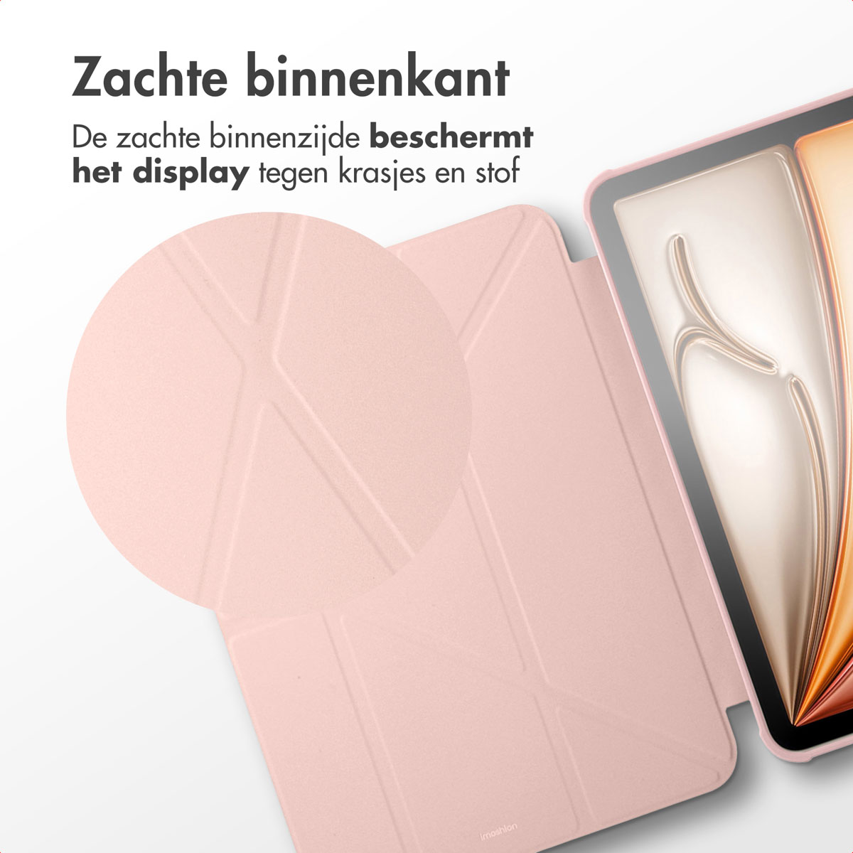 Pink iPad case. The case is open. The screen is visible. The case is soft inside.