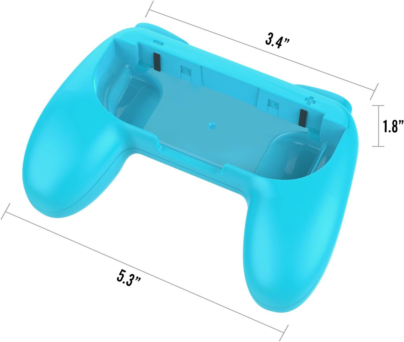 Blauer Gamepad-Halter mit den Maßen 5,3" x 3,4" x 1,8". Der Halter ist leer und hat einen durchsichtigen Kunststoffeinsatz.
