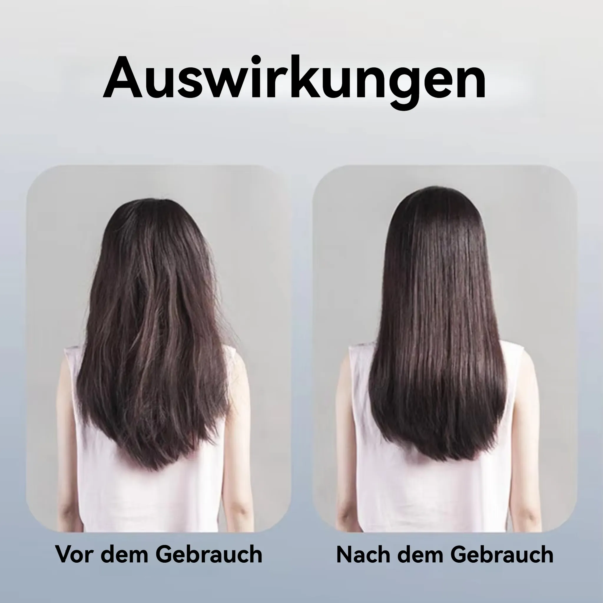 Vorher-Nachher-Bilder von Haaren, die die Verwandlung von unordentlich zu glatt zeigen.