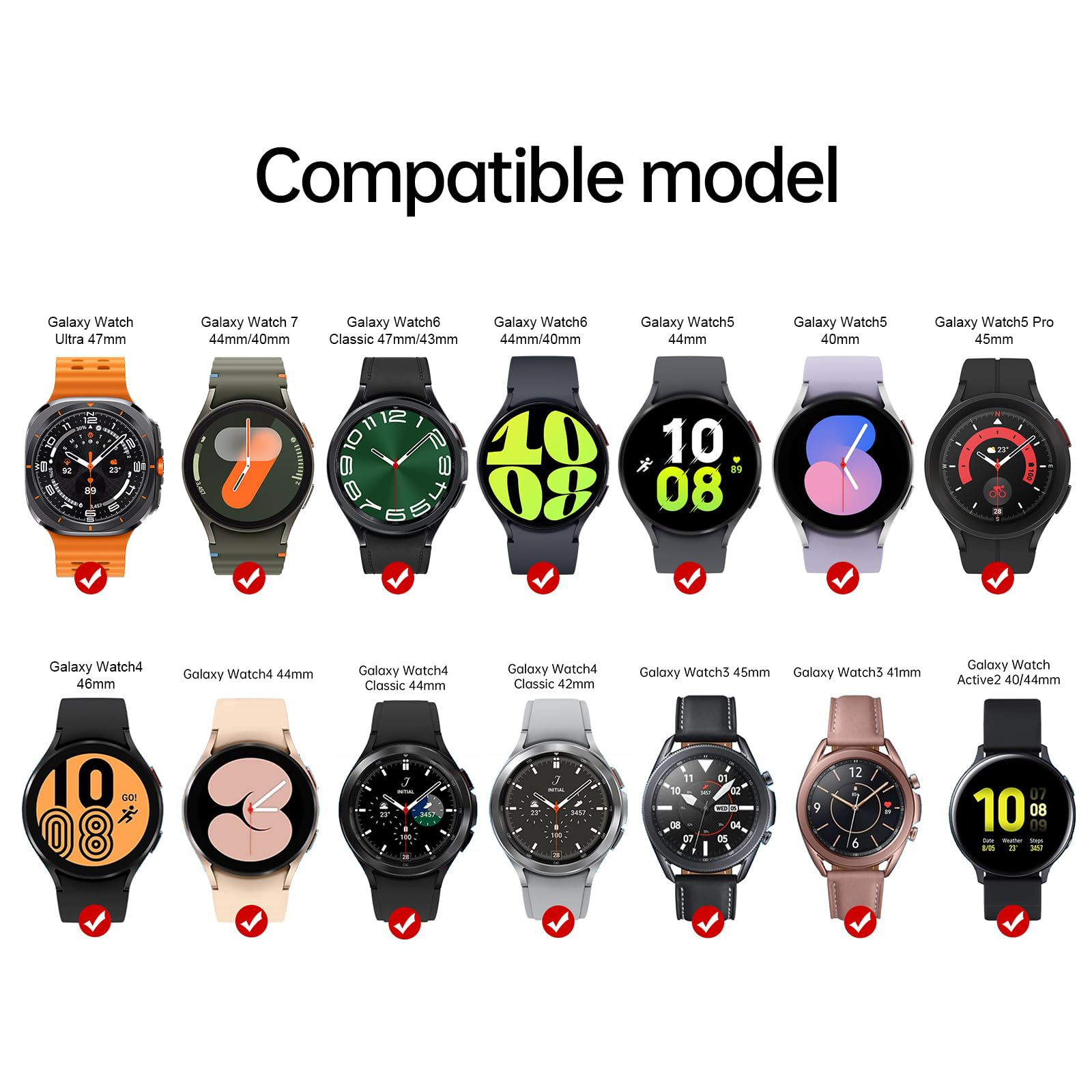 Verschiedene Smartwatches, darunter Galaxy Watch Ultra, Watch 7, Watch 6, Watch 5 und Watch 4 Modelle.