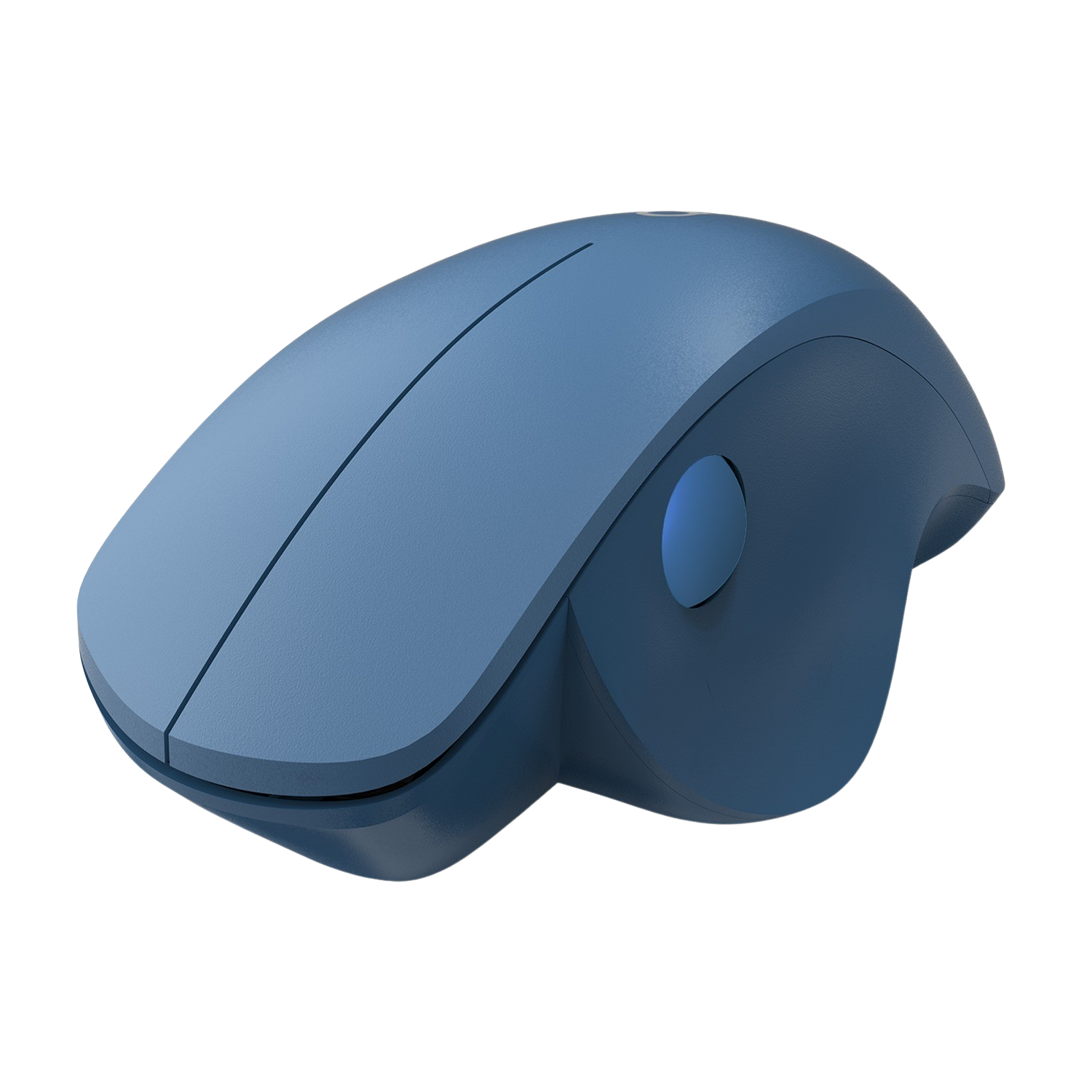 Blue wireless mouse on a black background. The mouse has a simple, sleek design.