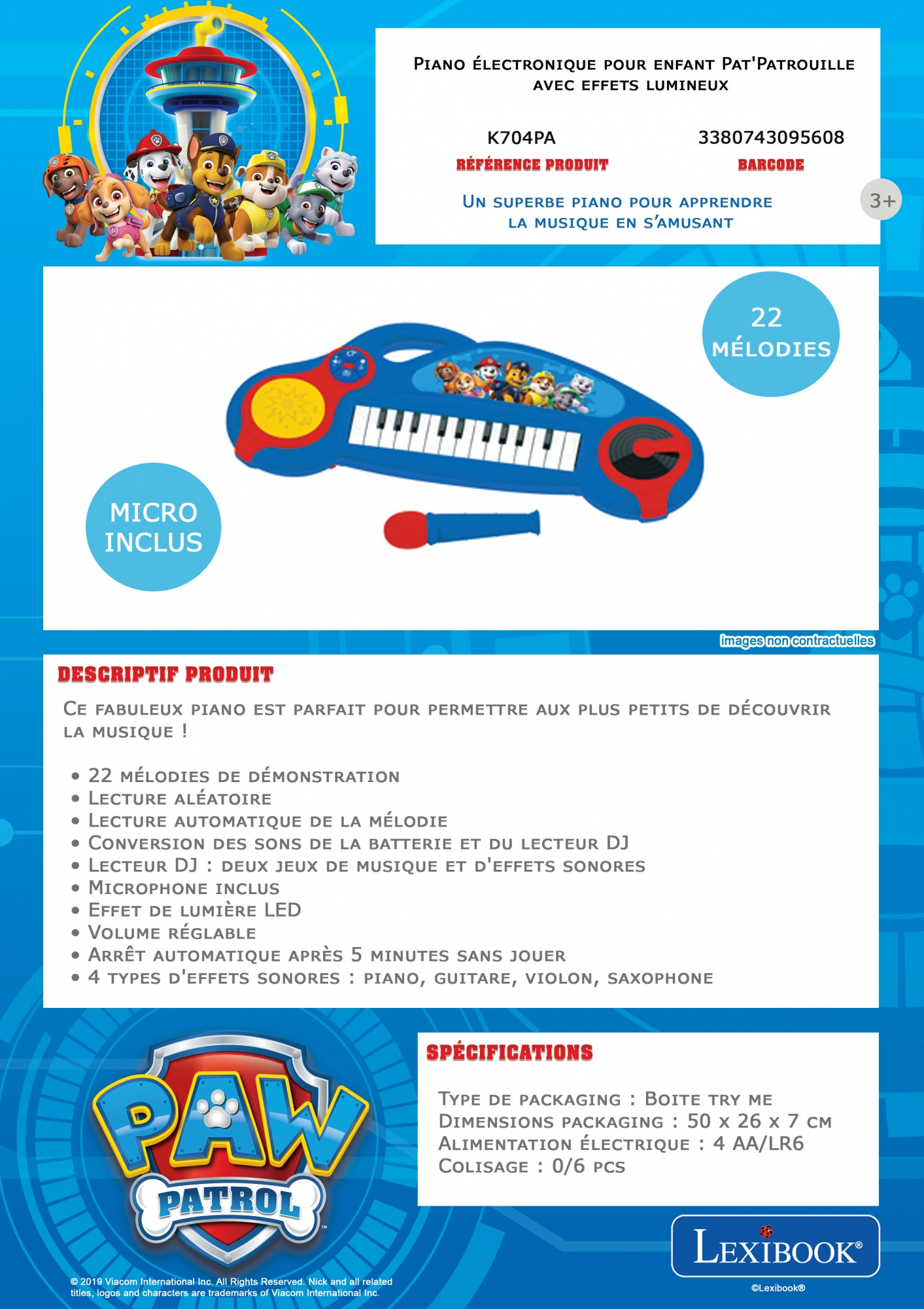 Zabawka elektroniczna w postaci pianina Paw Patrol. Posiada klawiaturę, mikrofon i postacie z Paw Patrol.