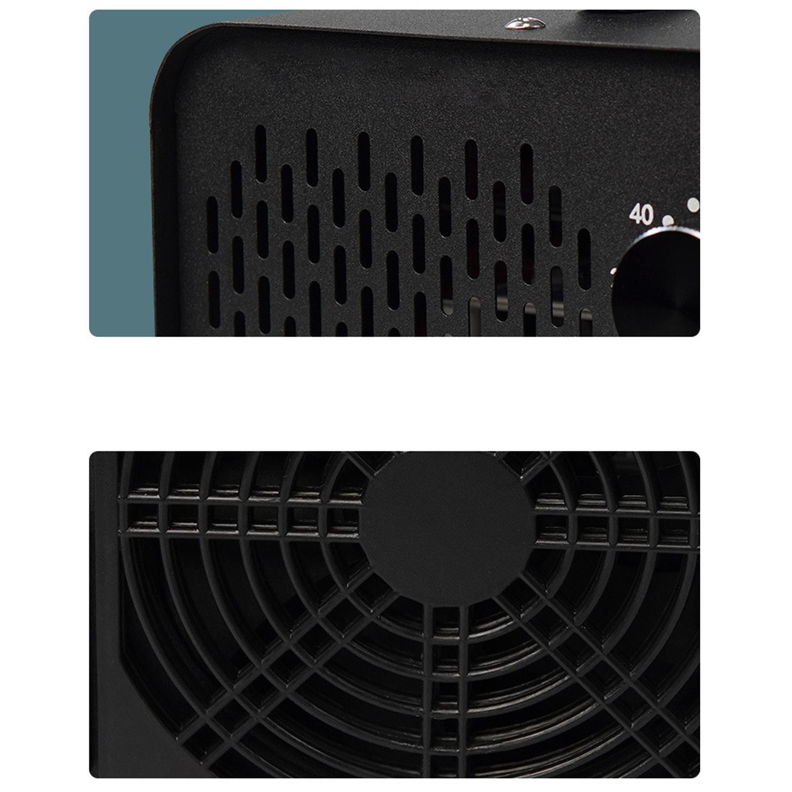 Nahaufnahme eines schwarzen Geräts mit Ventilator, nummeriertem Zifferblatt und Lüftungslöchern.