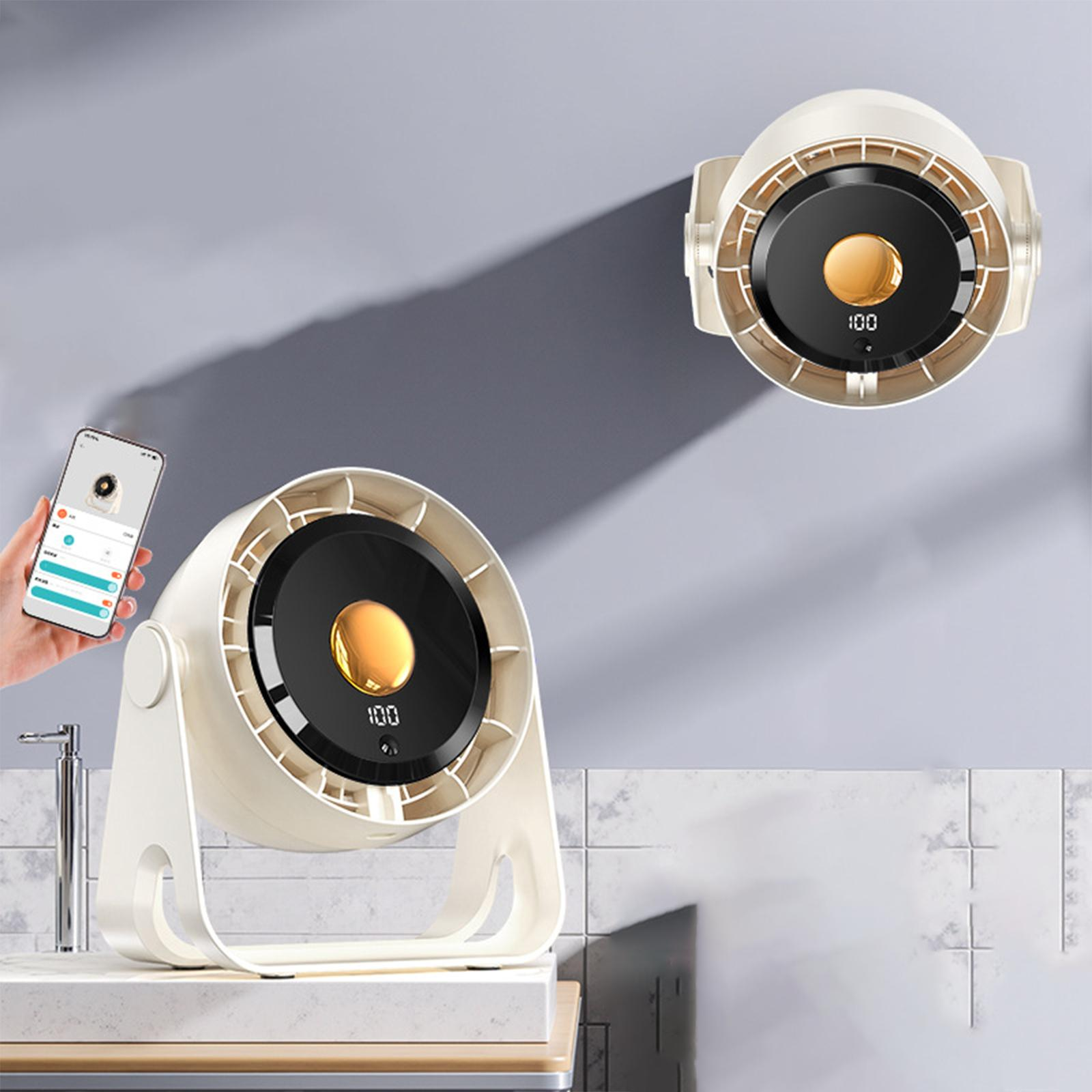 Zwei weiße Ventilatoren, einer mit Telefon, die Steuerung zeigend.