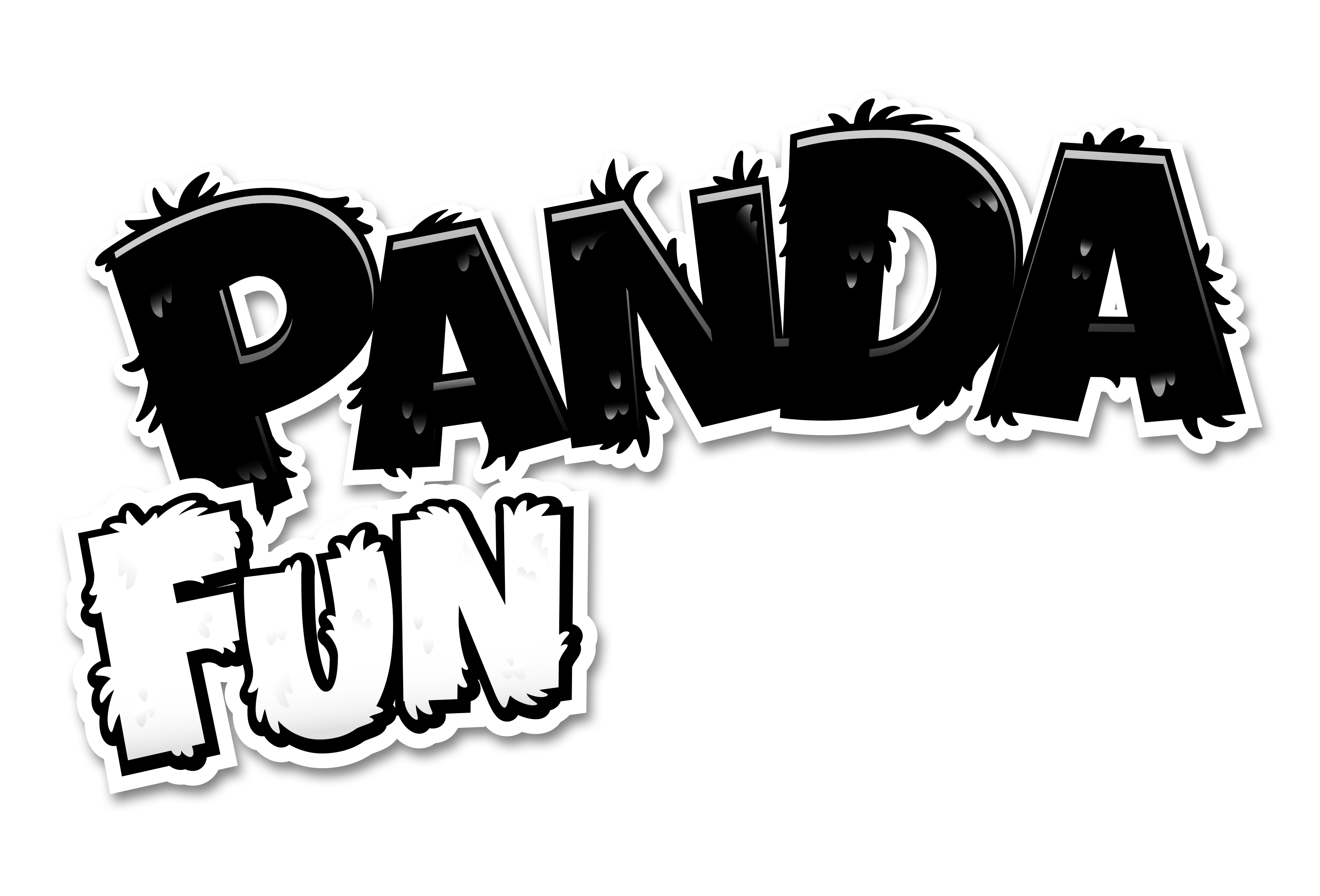 Le parole 'Panda Fun' in bianco e nero, con un design a forma di panda e sfondo bianco.