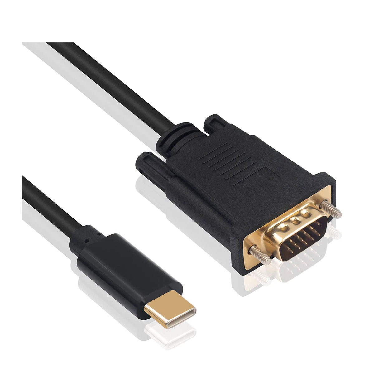 Cavo da USB-C a VGA nero. L'estremità USB-C è dorata.