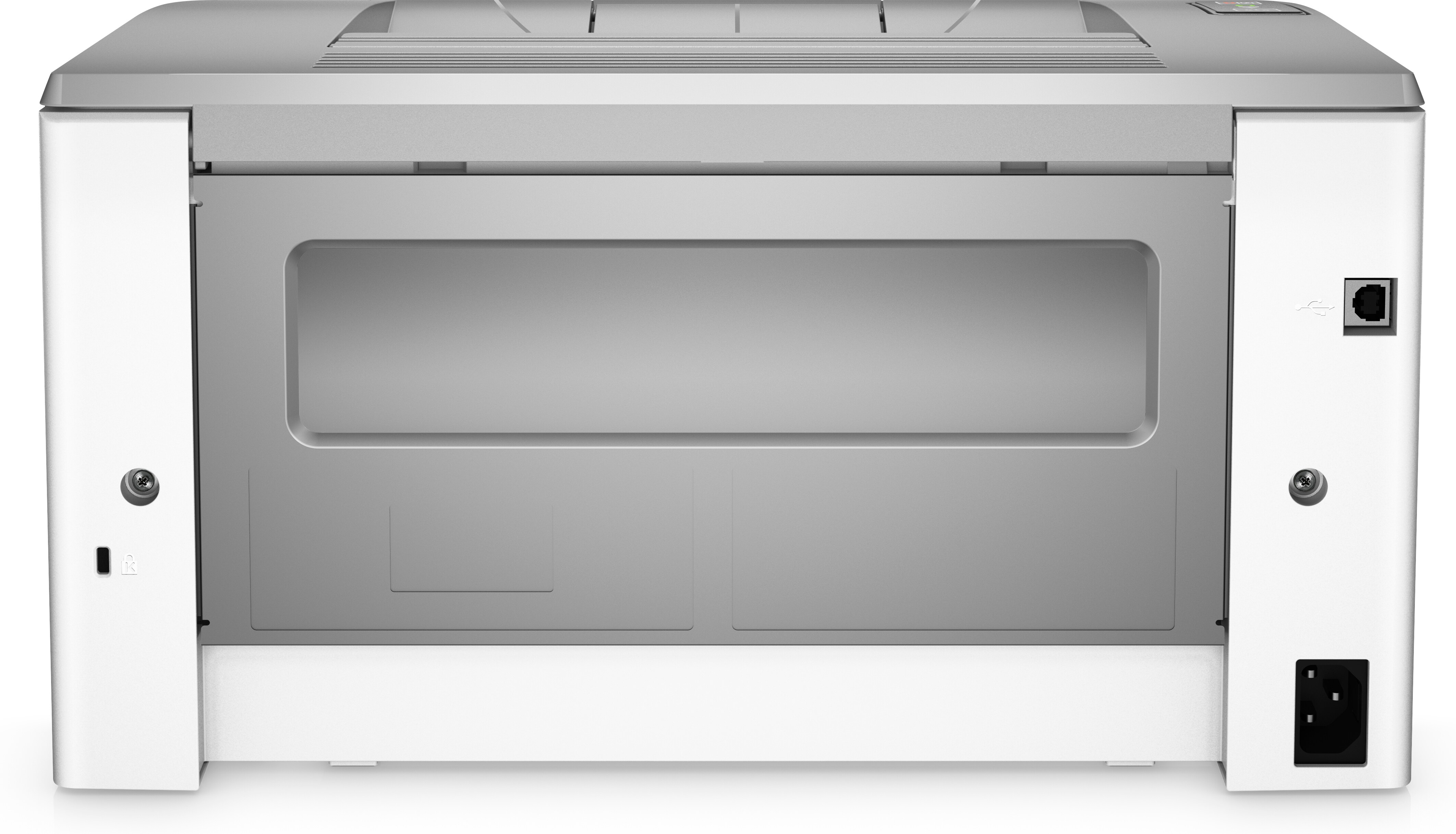 Die Rückseite eines HP Druckers mit Anschlüssen für USB und Strom.