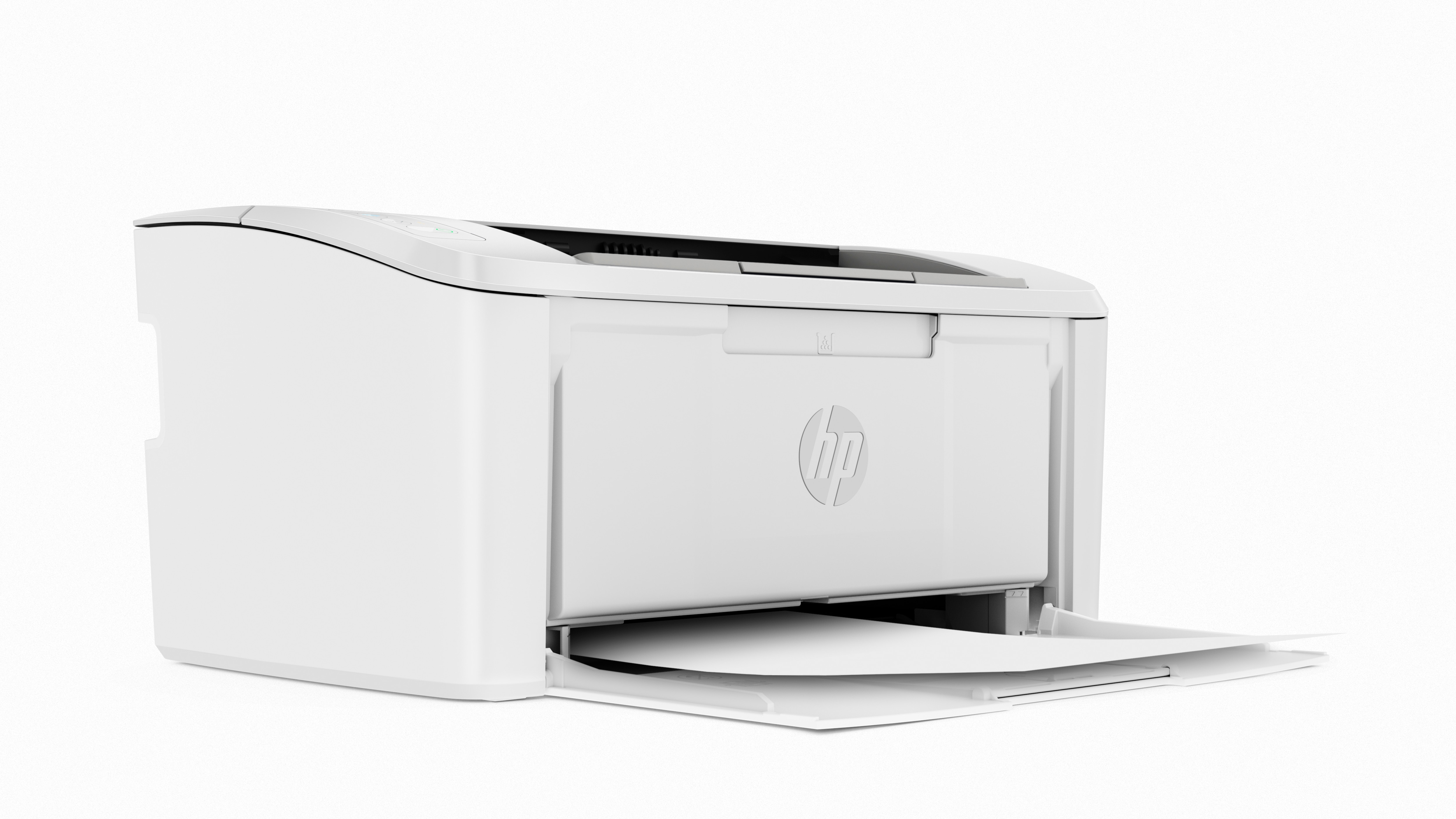 Açık kağıt tepsisi olan beyaz HP yazıcı, basılı kağıtları gösteriyor. Ön tarafta HP logosu.