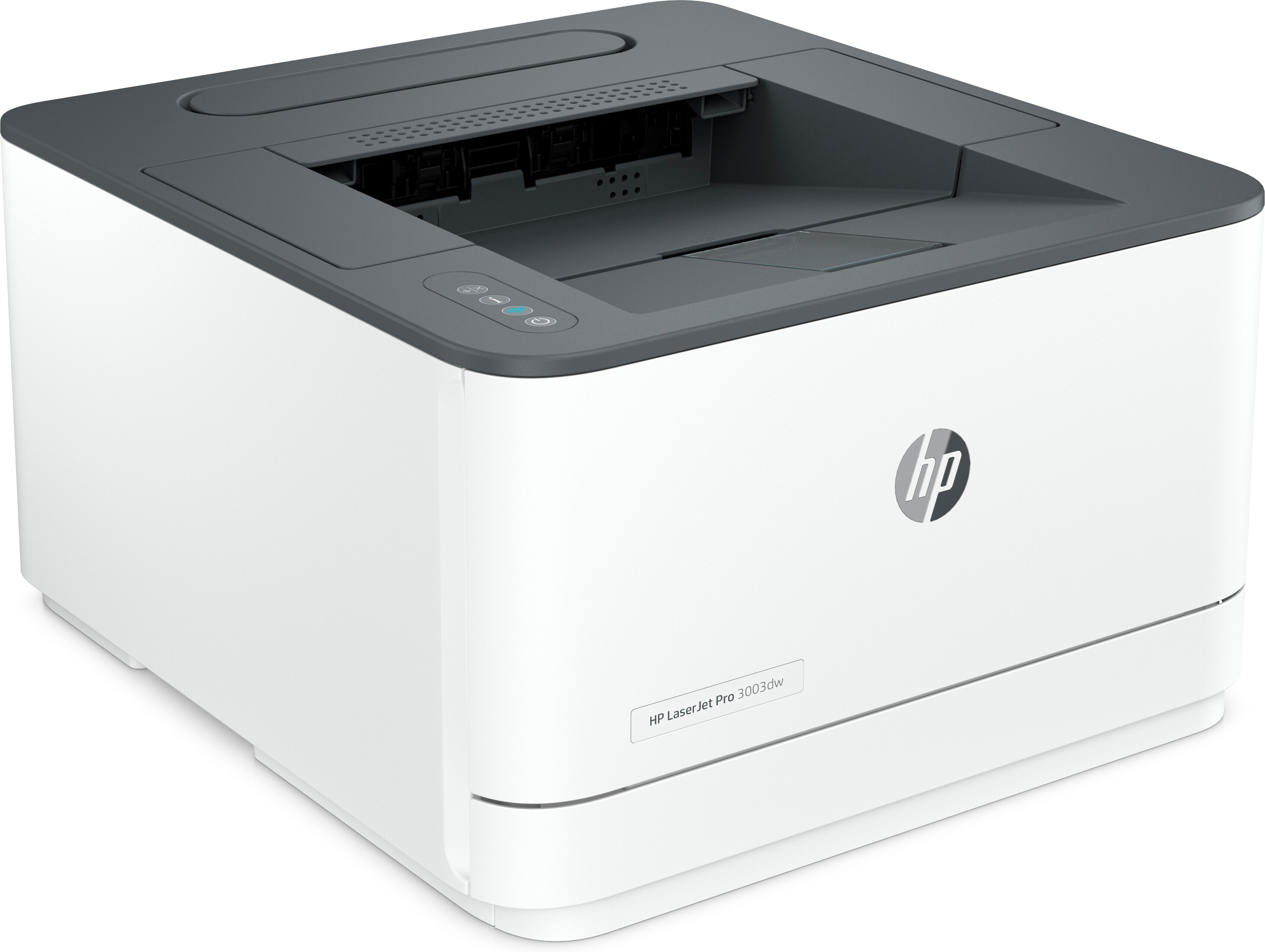 Gri üstlü beyaz yazıcı, HP logosu ve HP LaserJet Pro 3003dw etiketi.