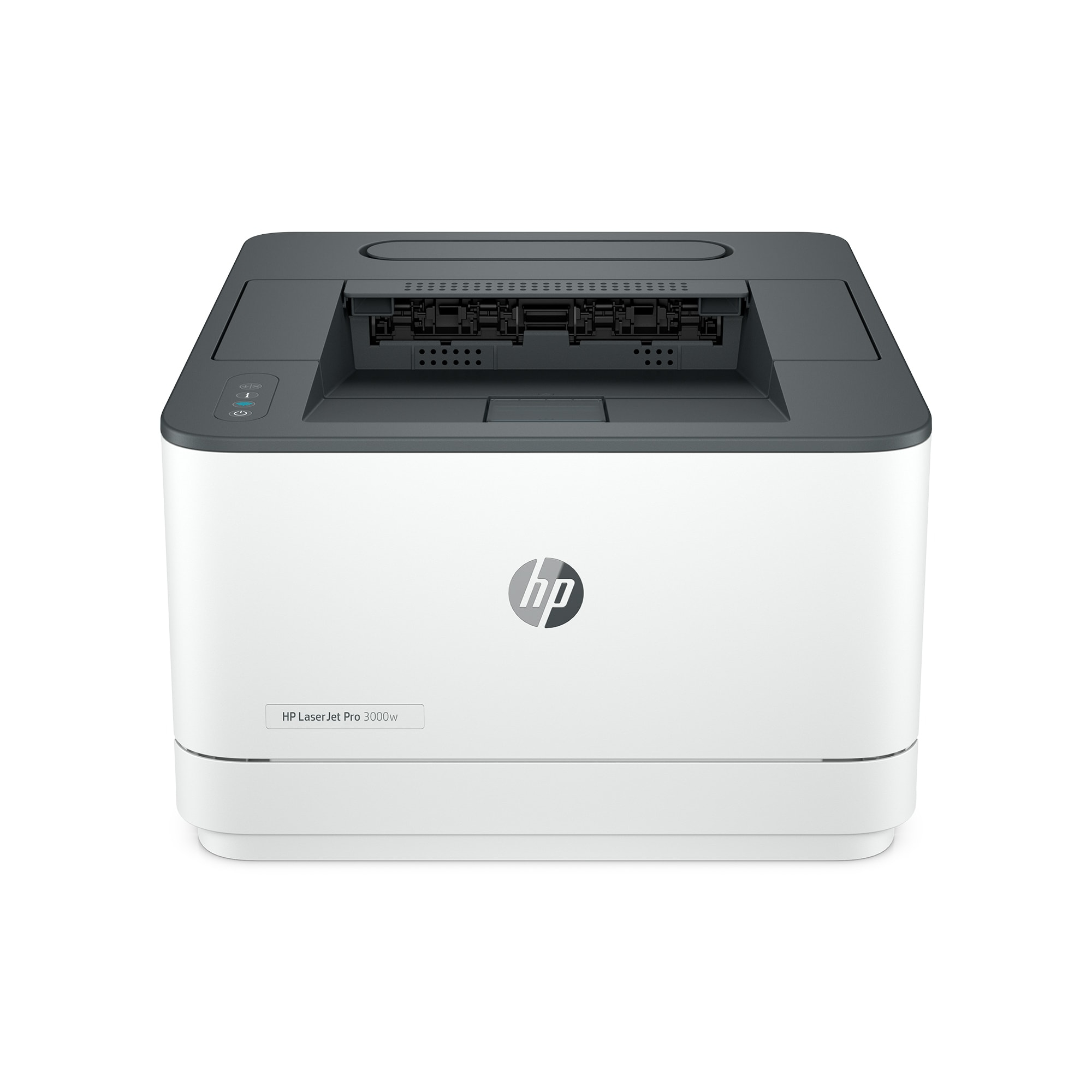 HP logosu olan beyaz ve gri yazıcı. Üst kısım gridir.