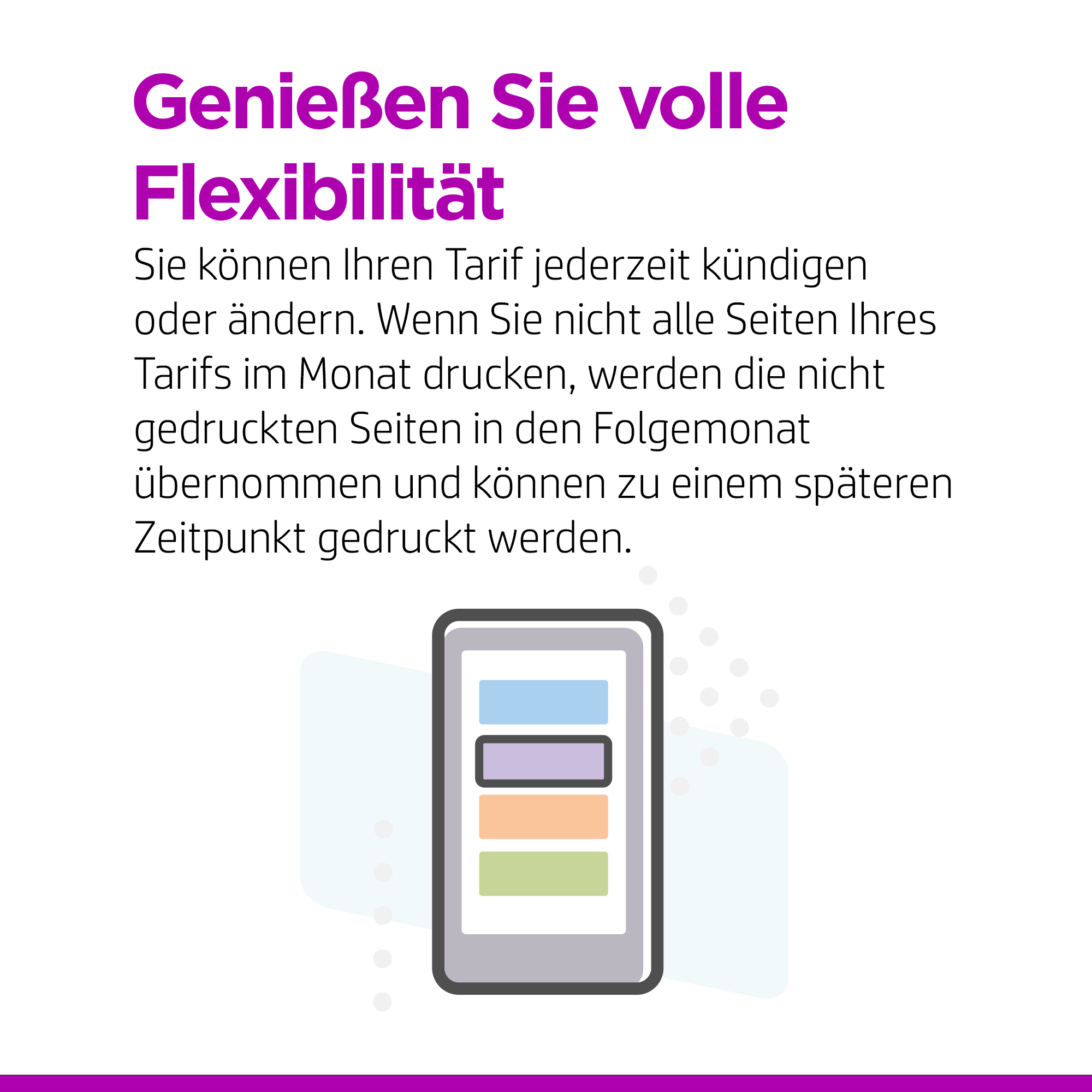 Un telefono mostra rettangoli colorati. Il testo dice: 'Goditi la piena flessibilità' e altro.