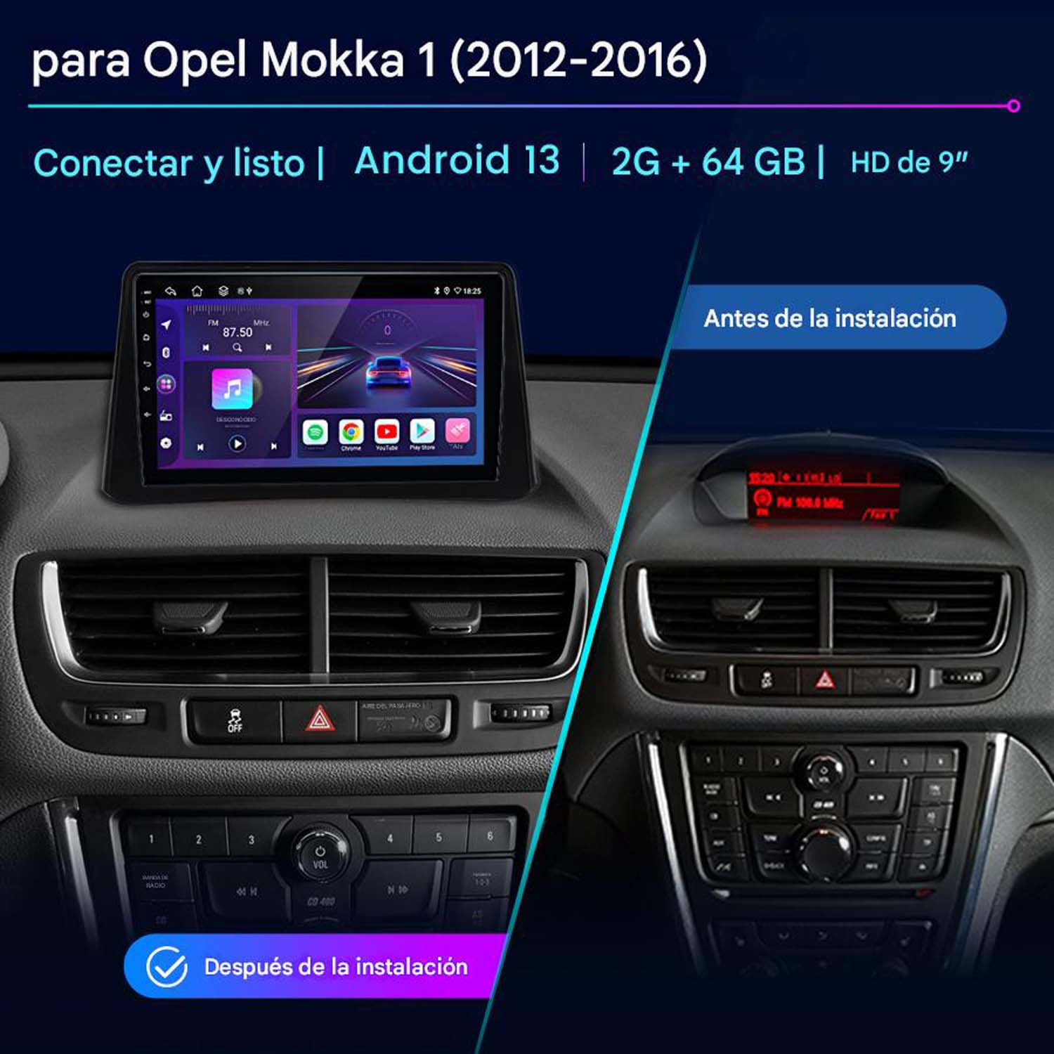 Panel de control del coche con pantalla. La pantalla muestra un sistema de navegación GPS. Instalación.