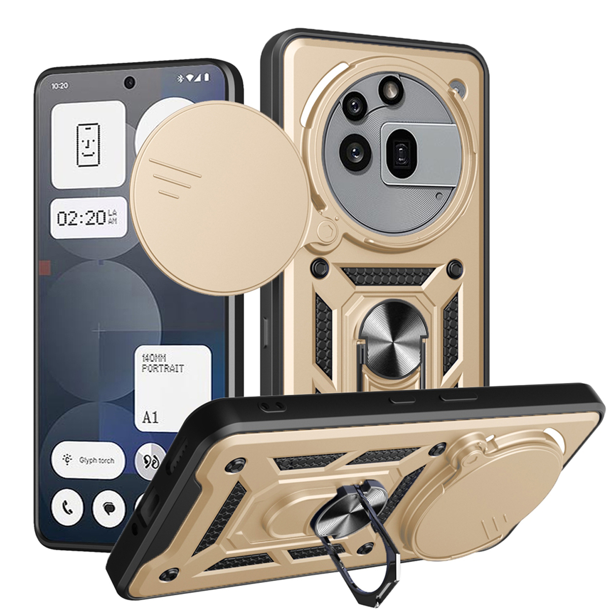 Trois étuis de téléphone avec un téléphone à l'intérieur et une housse qui peut être ouverte.