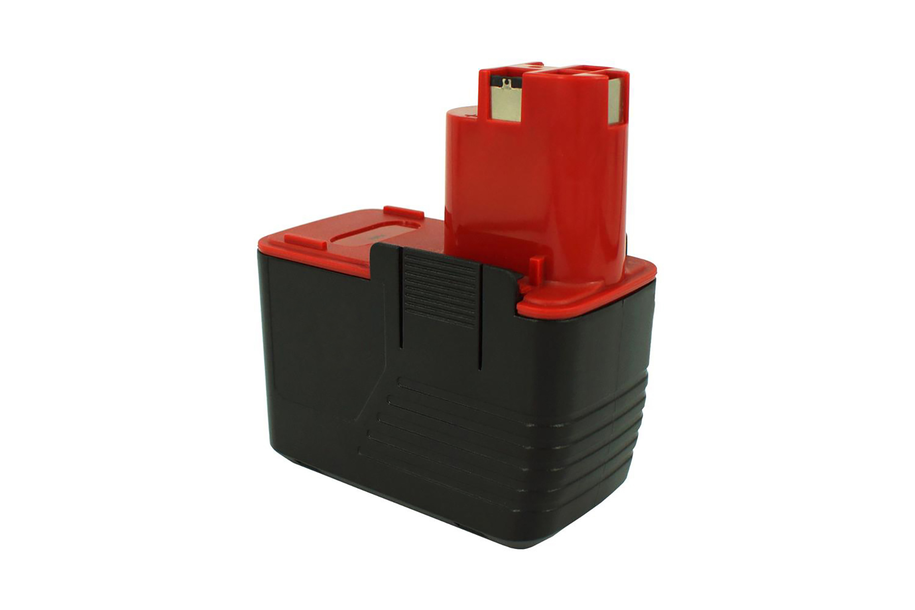 Batteria rossa e nera vista ad angolo.