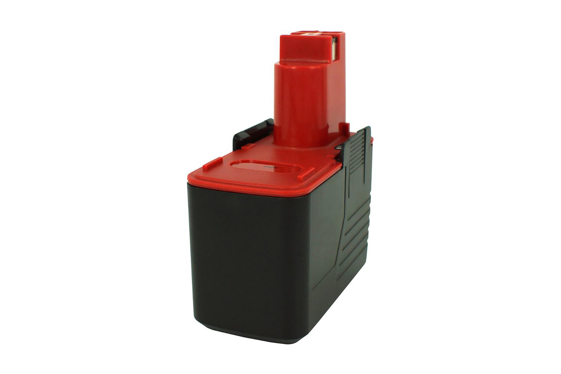 Batteria rossa e nera ad angolo, parte superiore rossa e inferiore nera.
